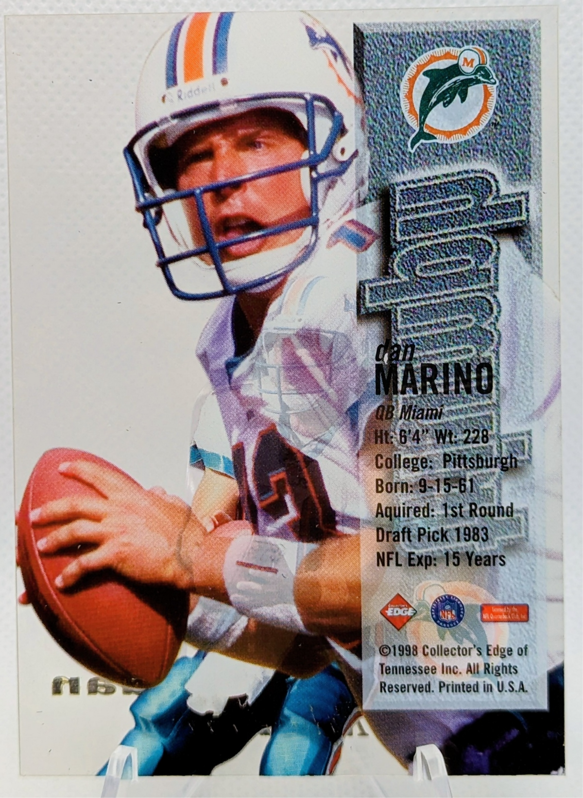 1998 Collector's Edge 1st Place Triumph Acetate Dan Marino #18 Miami Dolphins image 2