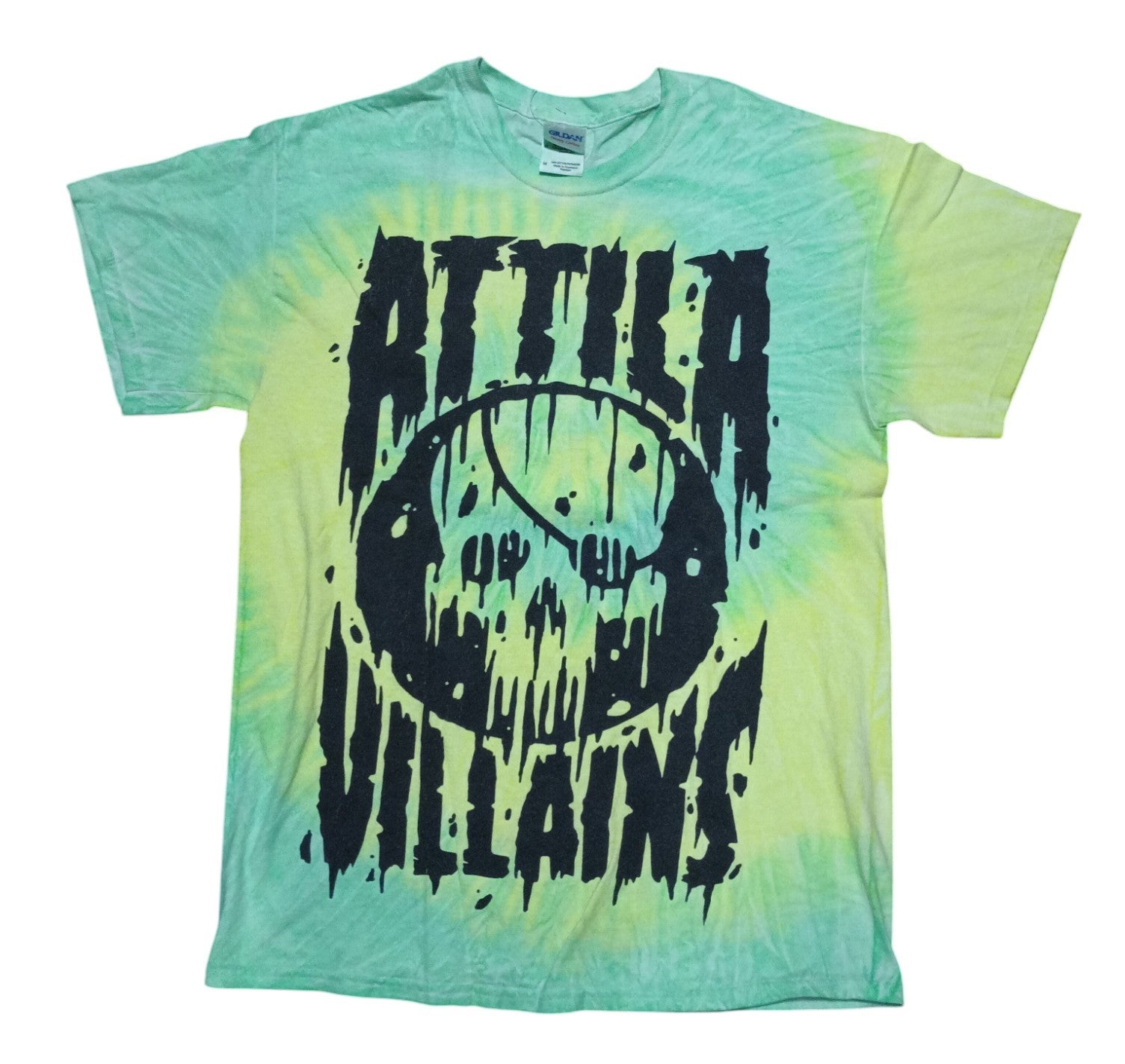 Attila Logo Villains Hot Topic Exclusive Green Tie Dye Band T-Shirt Size Medium