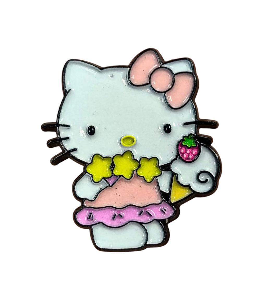 Sanrio Hello Kitty w/ Stars And Ice Cream Pink Bow And Pink Dress Enamel Pin