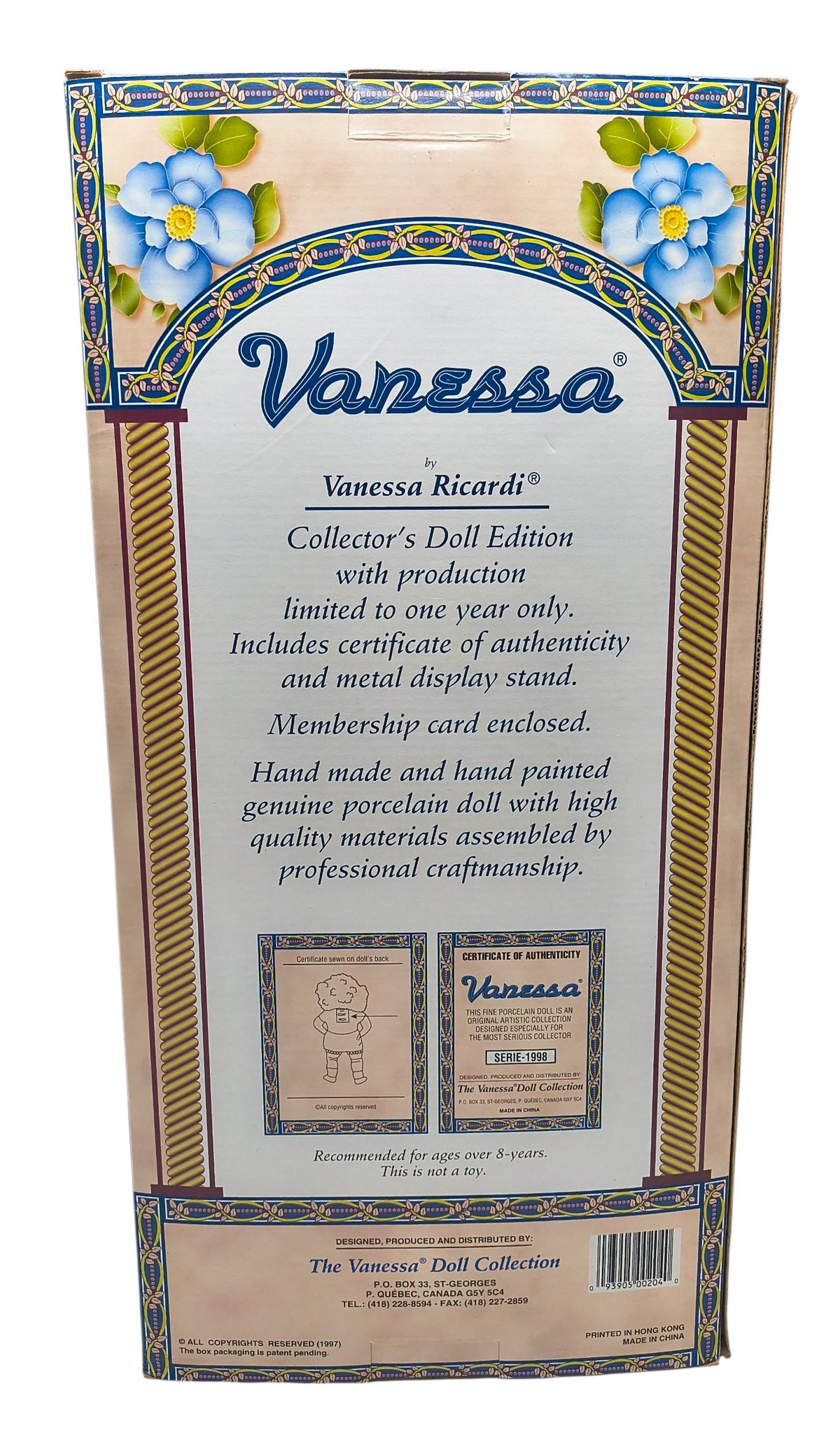 1998 Vanessa Ricardi Limited Ed. Porcelain Doll 16" Hearts Dress image 2