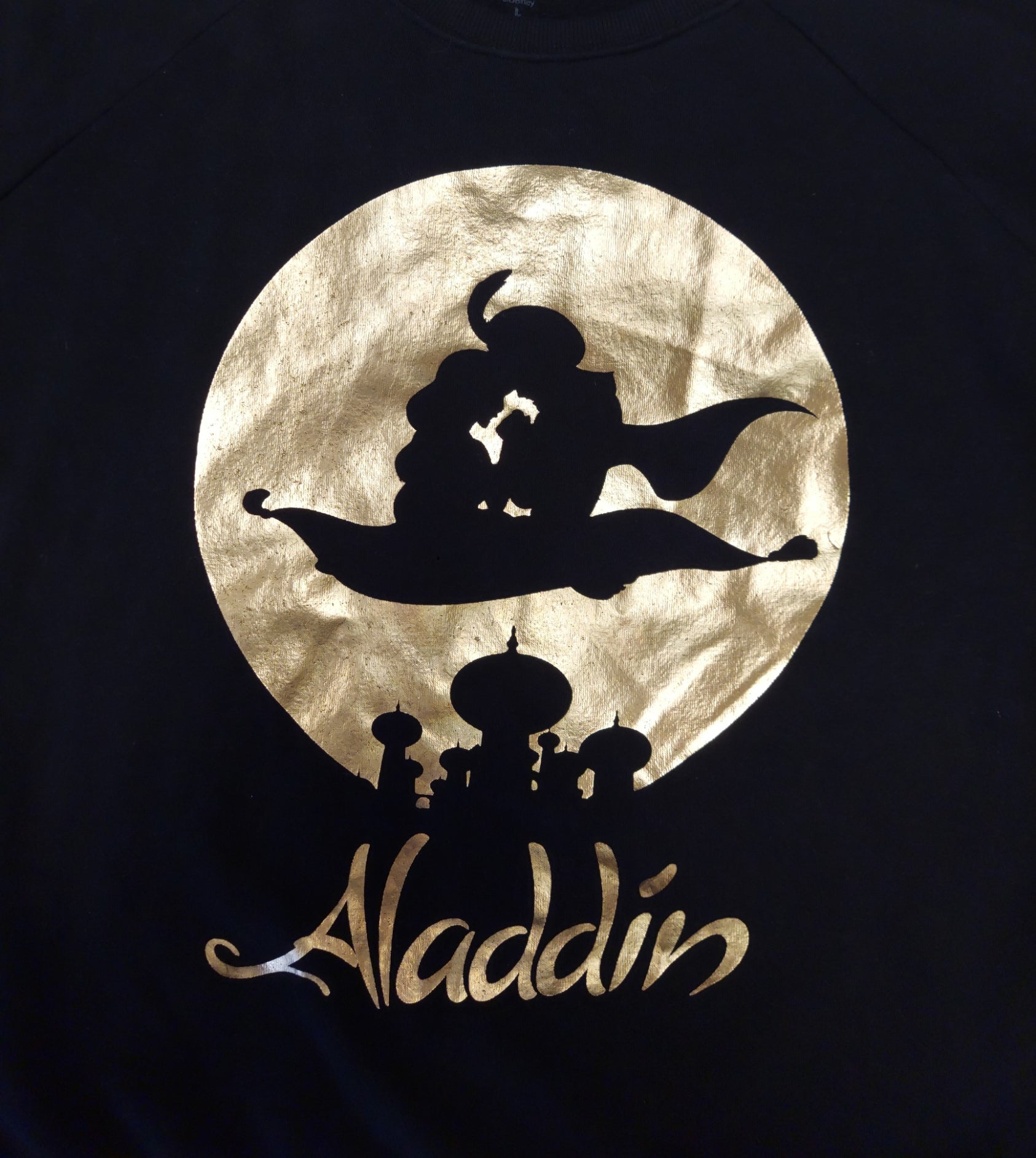 Vintage Disney Aladdin Black Gold Foil Sweatshirt Large image 2