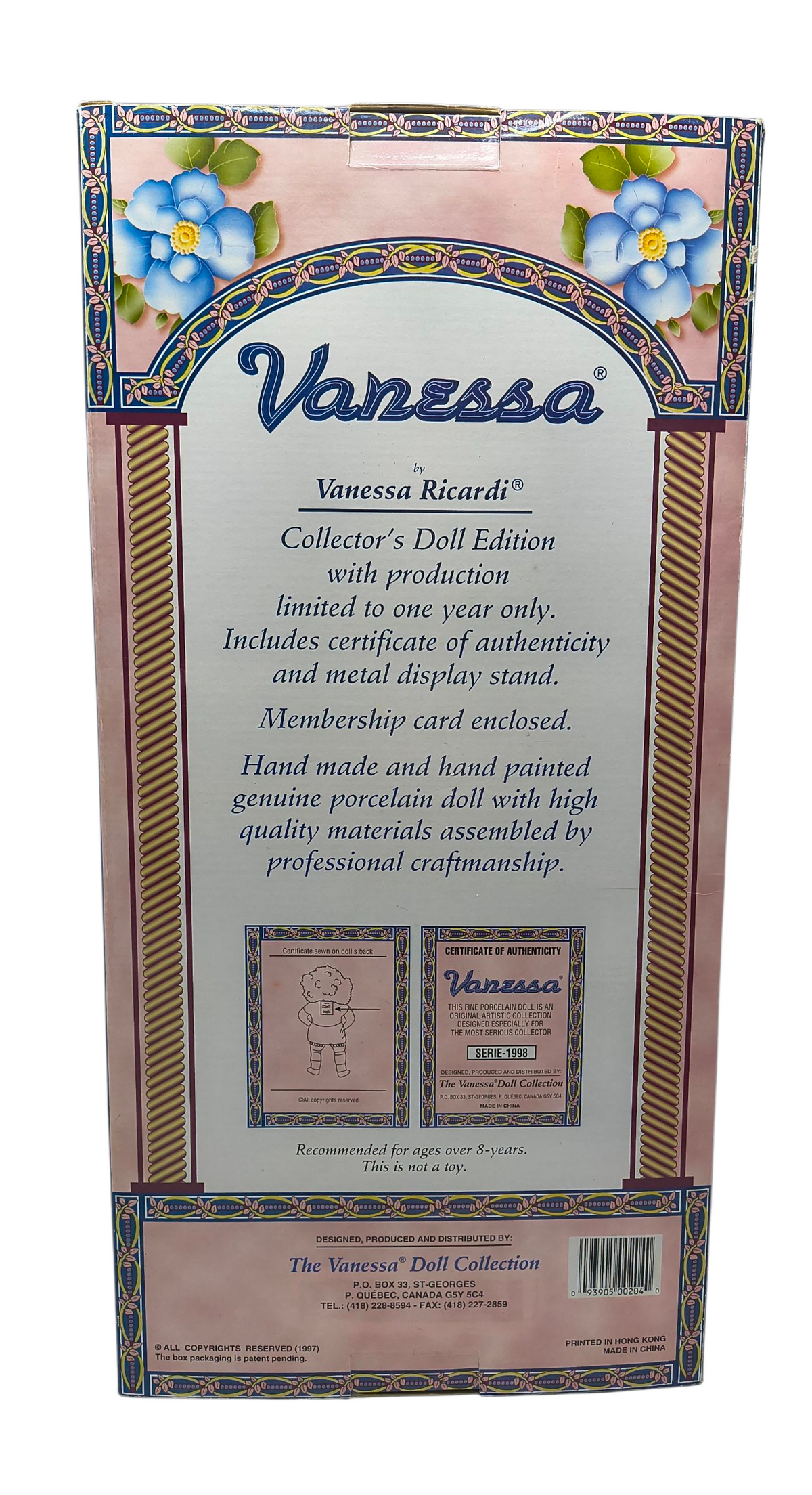 1997 Vanessa Ricardi Limited Ed. Porcelain 16" Vanessa Doll Red & White Dress image 2