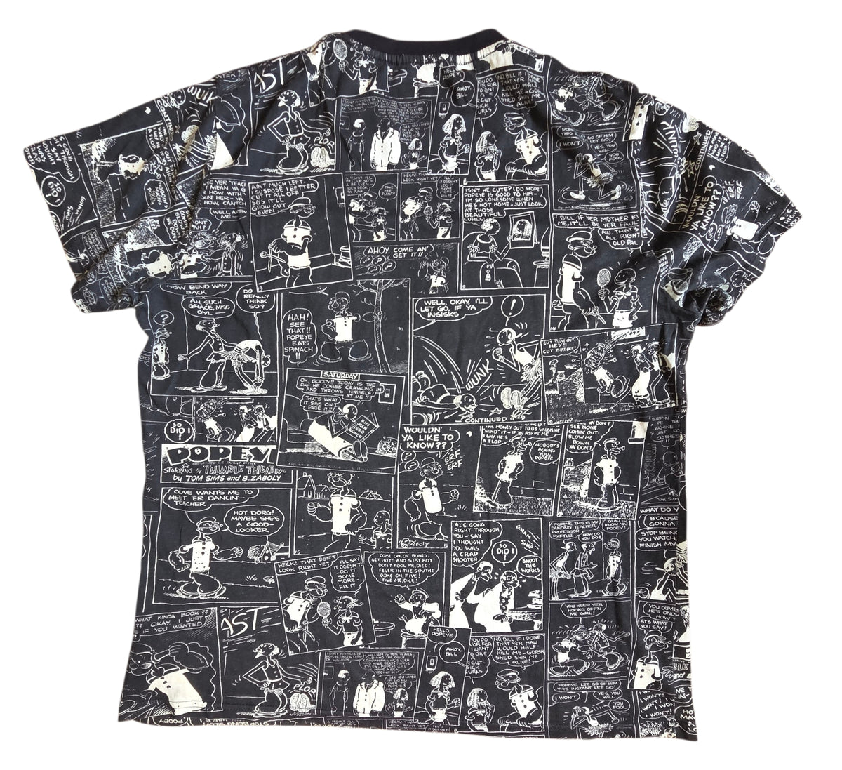 Y2K Phat Farm GOAT Popeye All Over Comic Strip Print Black T-Shirt Size Large image 2