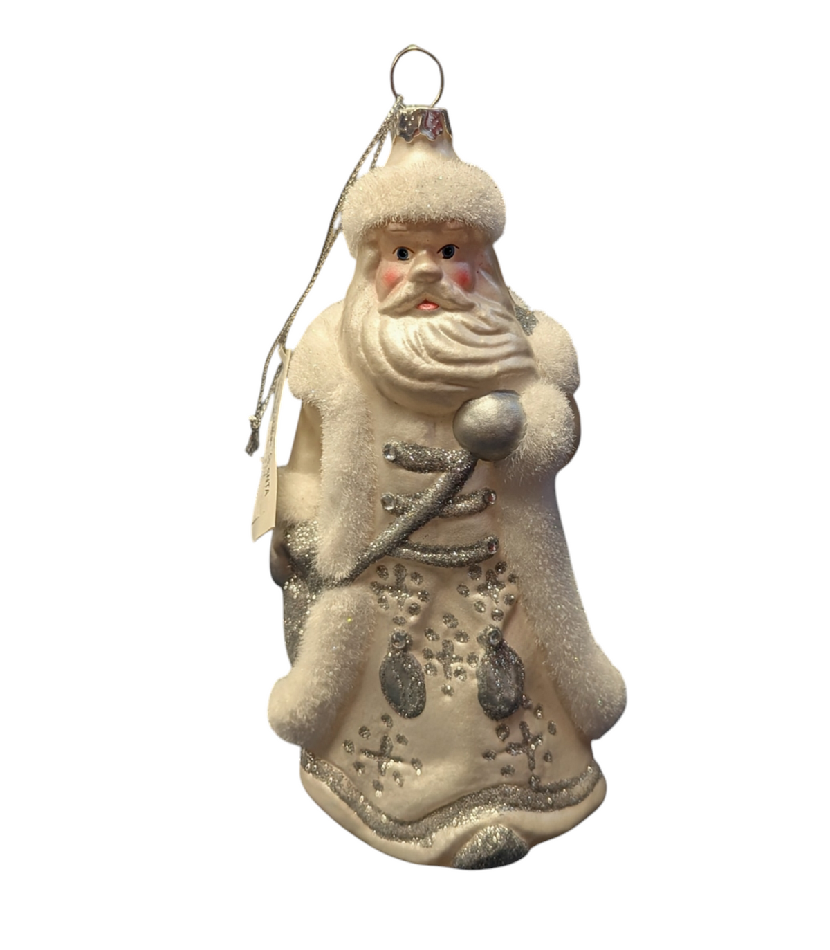 White Robe Flocked Mystical Santa Christmas Glass Ornament
