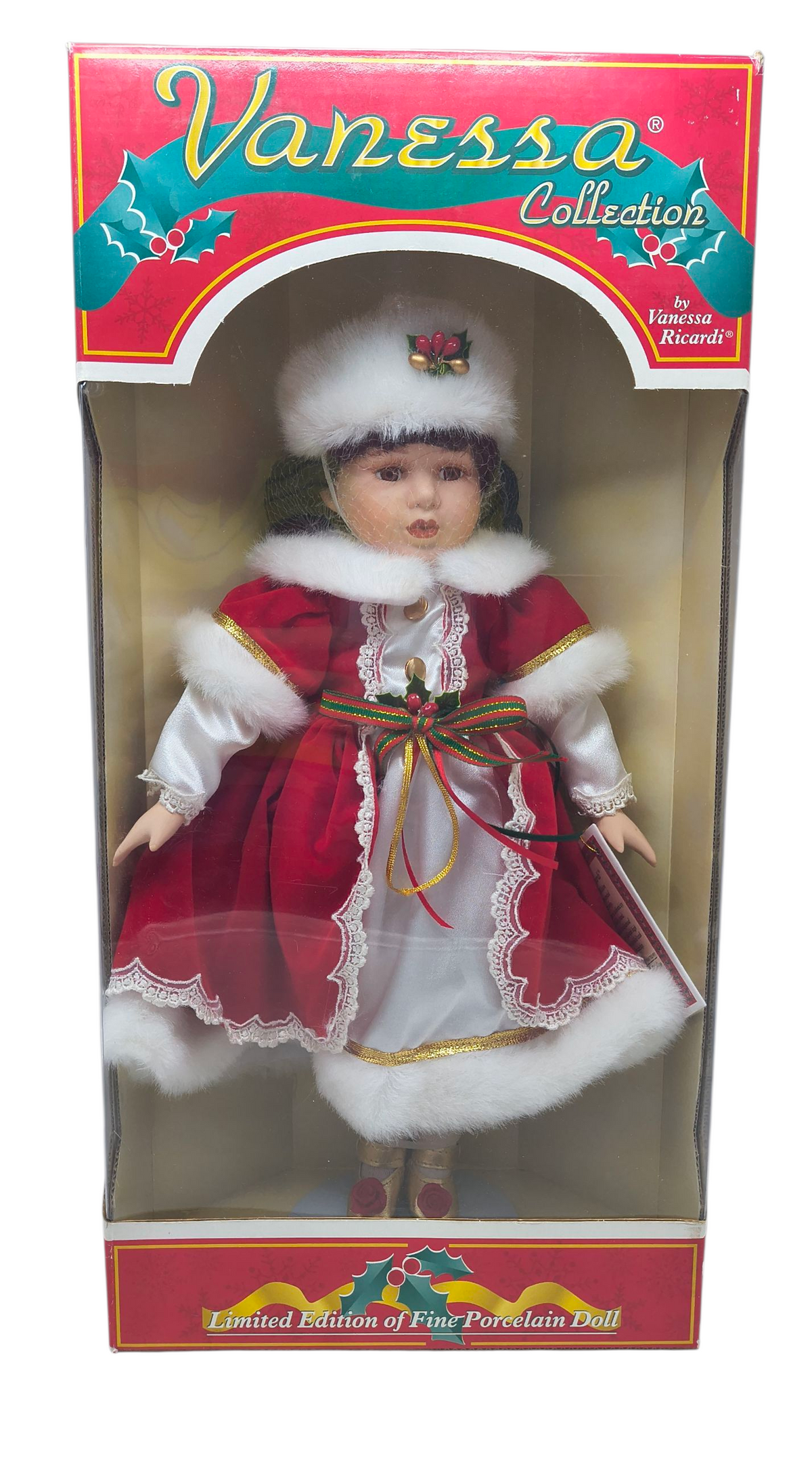 1998 Vanessa Ricardi Limited Porcelain Doll 16" Red Christmas Dress
