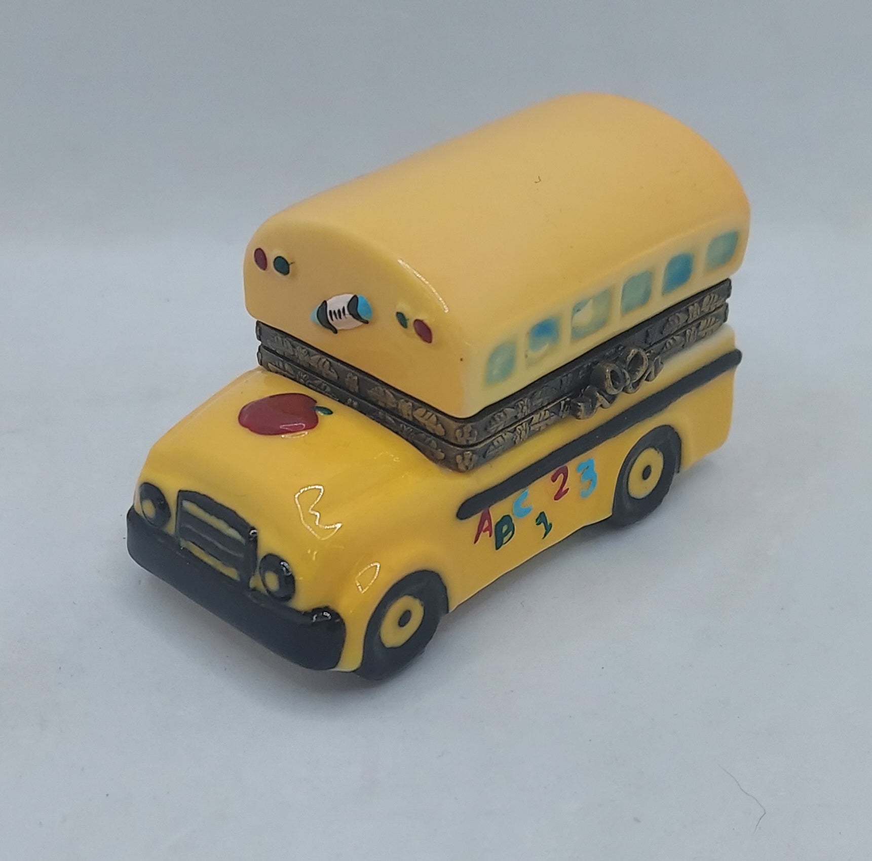 E&F Brown School Bus Ceramic Trinket Box