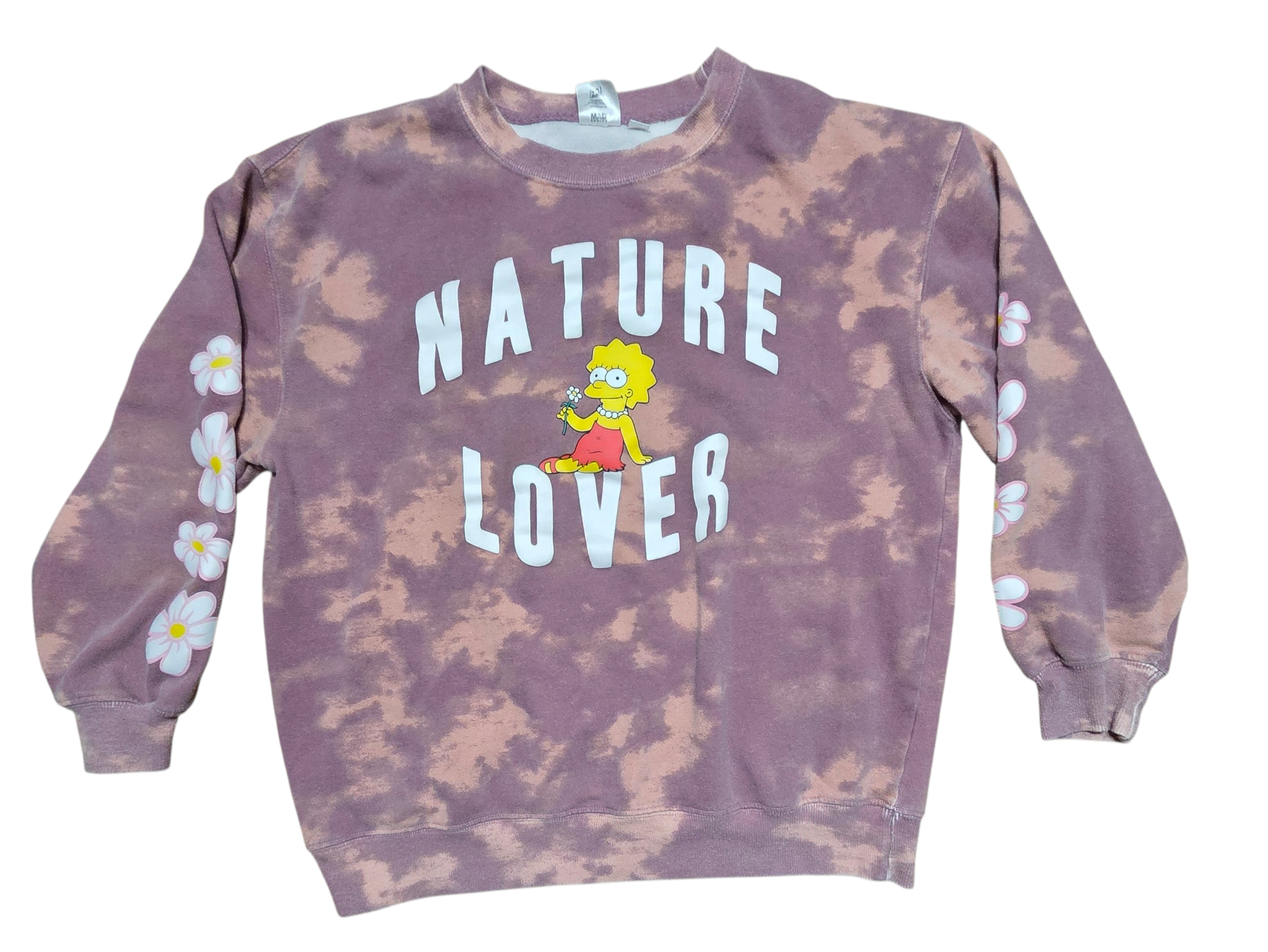 Simpsons Lisa Simpson Nature Lover Tie Dye Floral Pink Purple Sweatshirt Large