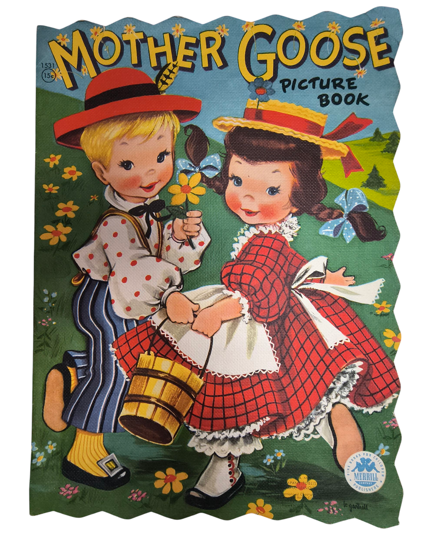 1948 Merrill Scallop Edge Gartrell Mother Goose Nursery Rhymes Softcover Book