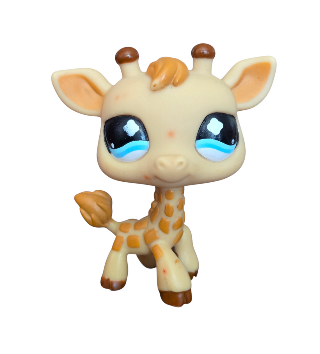 2008 Littlest Pet Shop LPS Brown Spotted Giraffe Figure Blue Eyes Cloud #633
