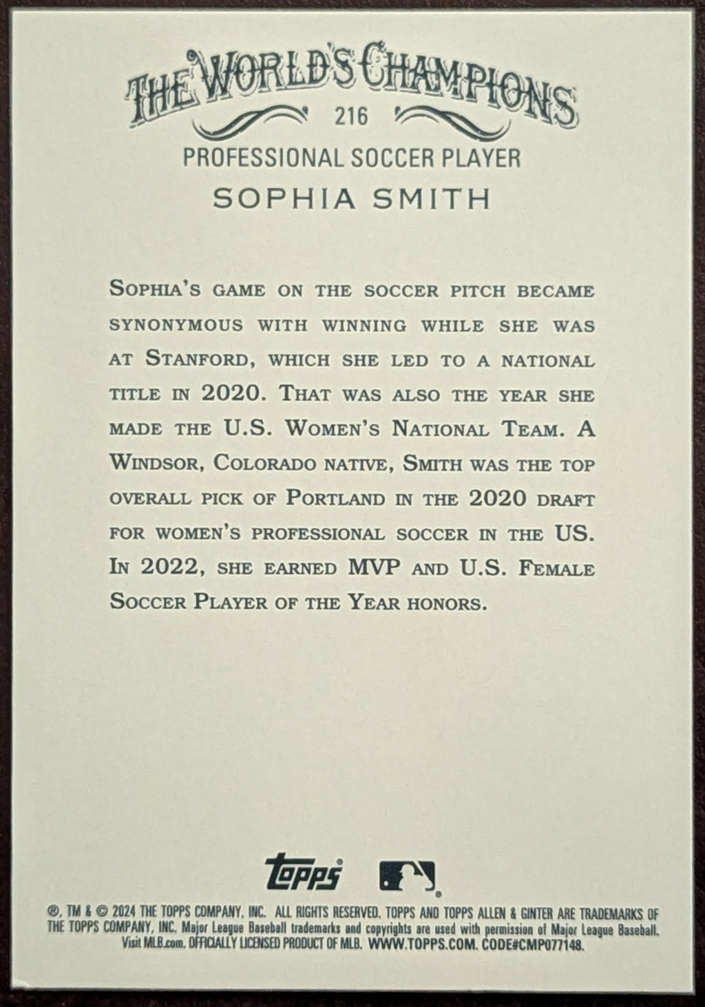 2024 Topps Allen & Ginter Hot Box Foil Sophia Smith #216 Soccer Player image 2