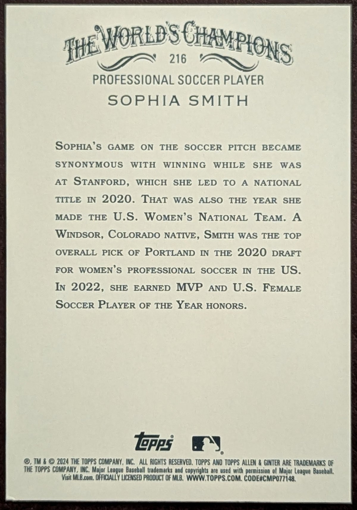 2024 Topps Allen & Ginter Hot Box Foil Sophia Smith #216 Soccer Player image 2