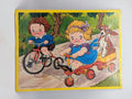 Campbell Kids Gym Tray Puzzle Girl Boy Dog Riding Bikes 12.5 x 9.5"