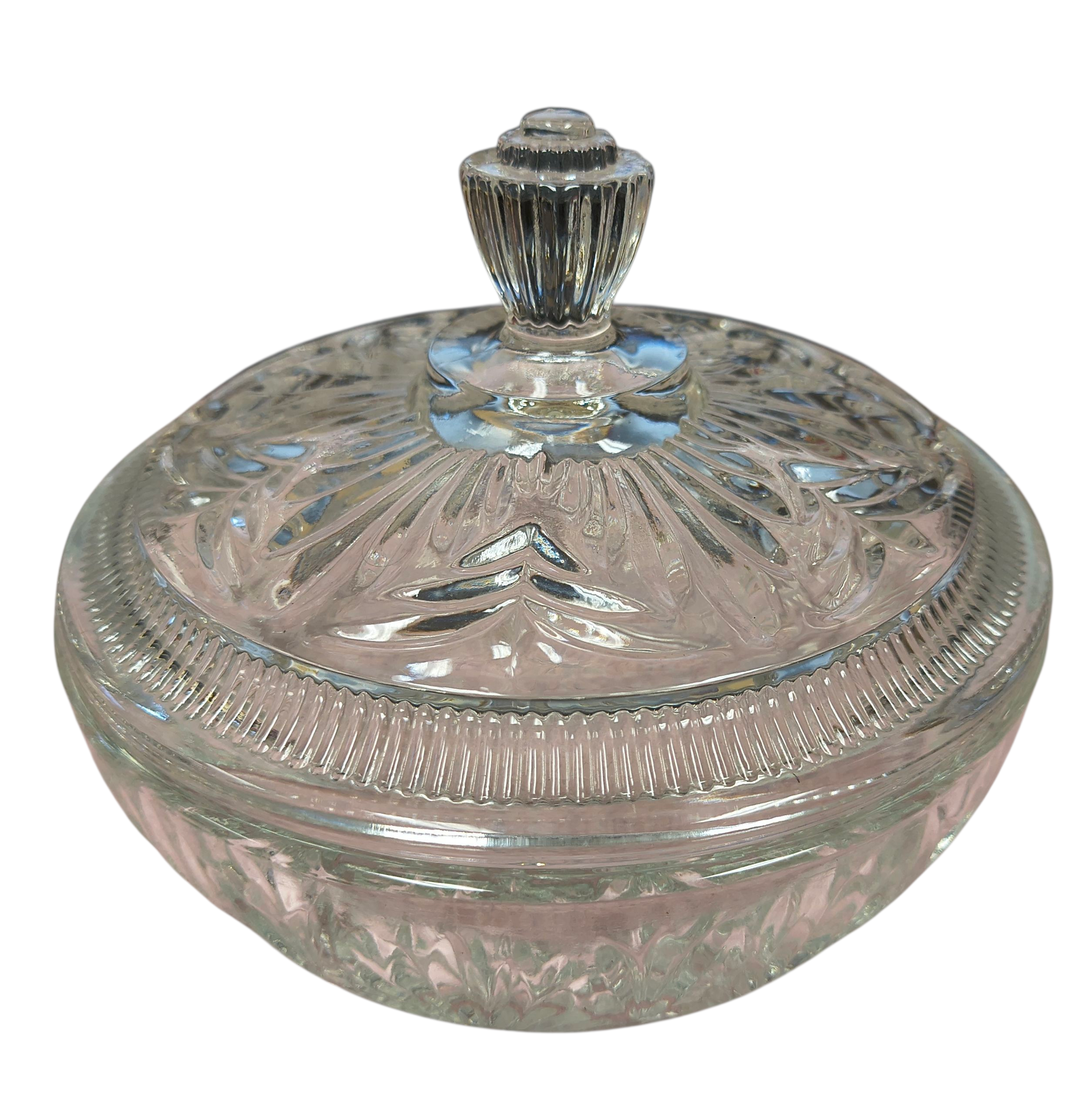 Vintage Avon Covered Etched Clear Glass Dish with Lid 6"