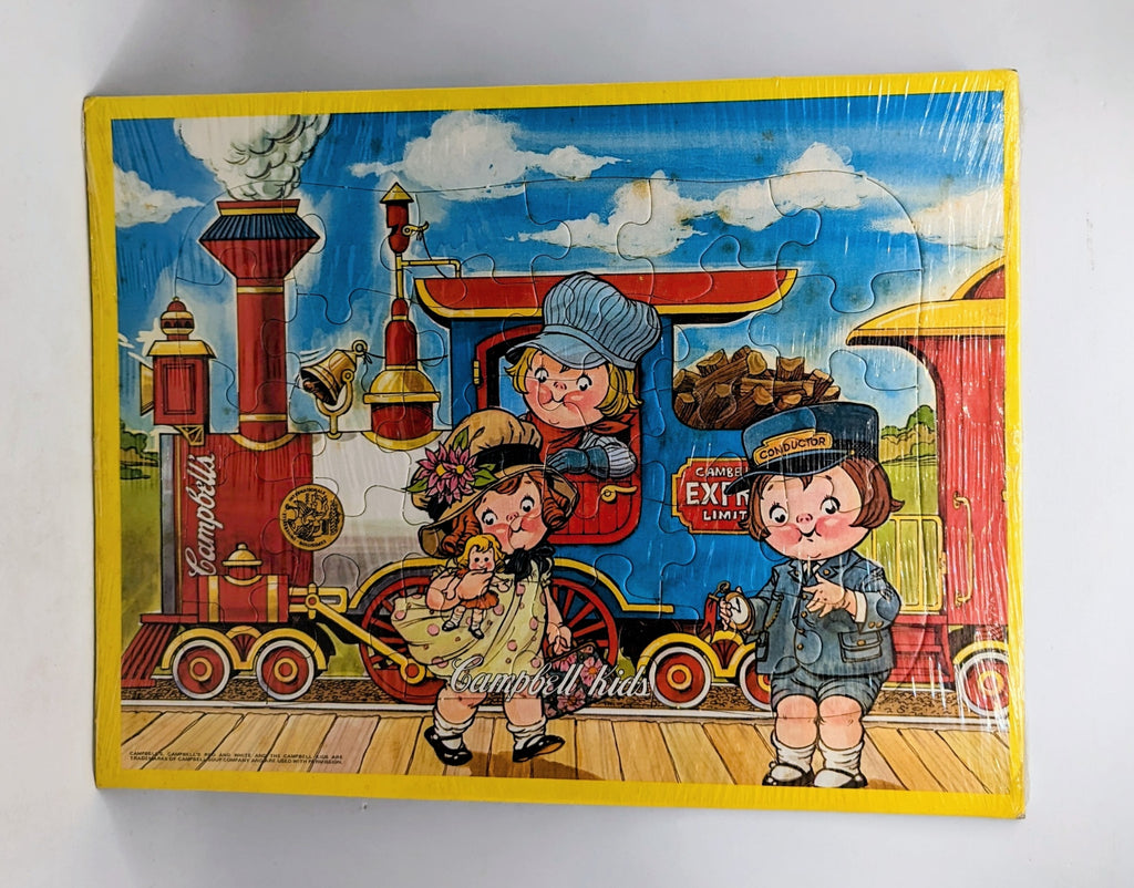 Campbell Kids Gym Tray Puzzle Girl Boy Conductor Train Station 12.5 x 9.5"