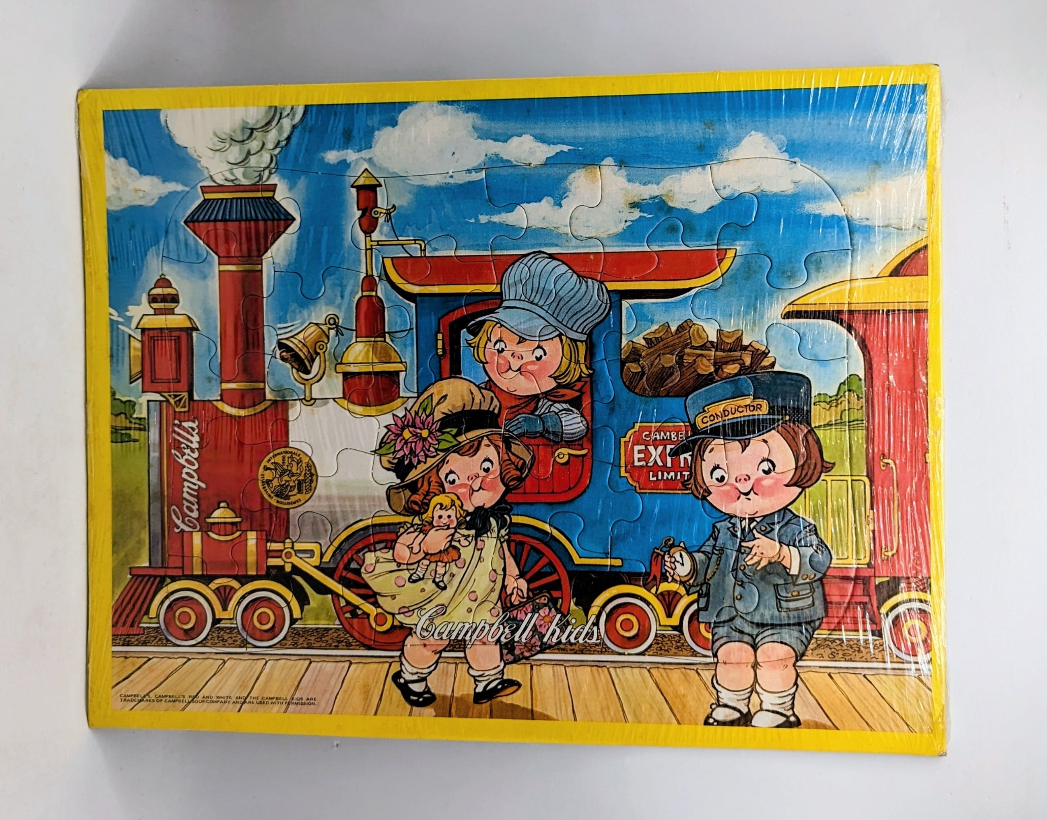 Campbell Kids Gym Tray Puzzle Girl Boy Conductor Train Station 12.5 x 9.5"