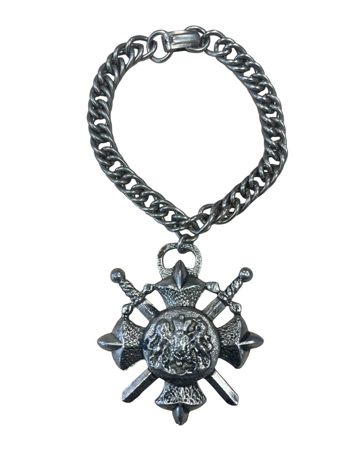 Miriam Haskell Midieval Armour Arms Royal Shield Silver Tone Bracelet - DT