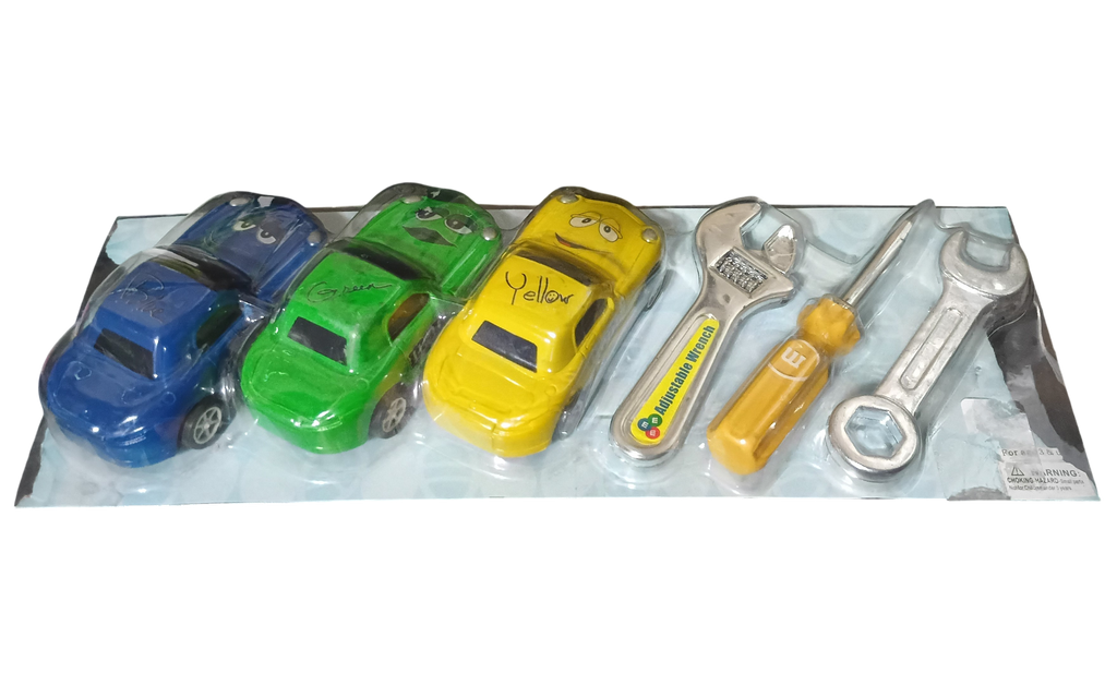 Vintage M&M Plastic Car Repair, Car Building Kit - Blue, Green, Yellow M&M Cars image 3