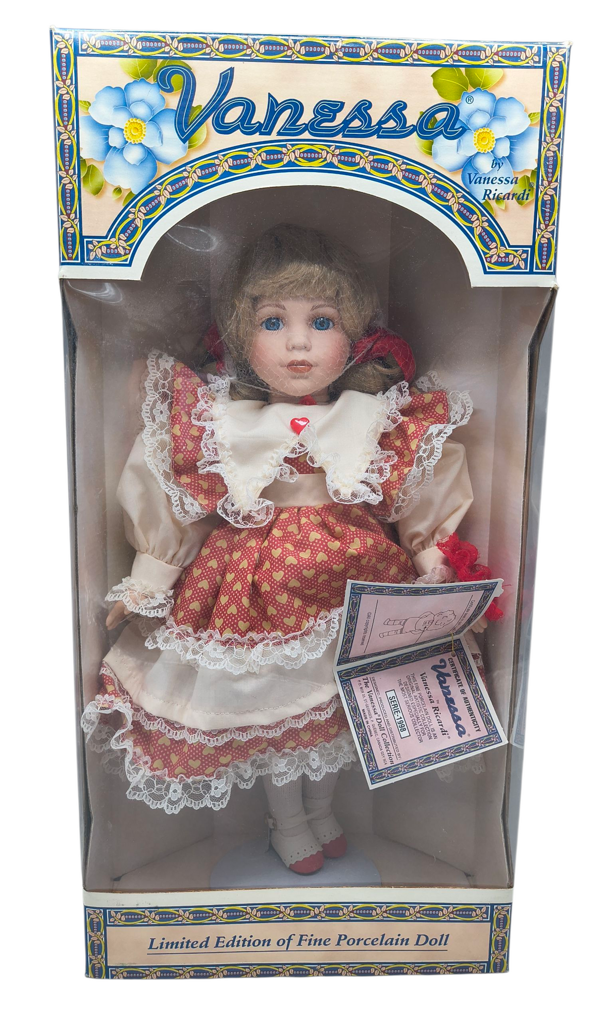 1998 Vanessa Ricardi Limited Ed. Porcelain Doll 16" Hearts Dress