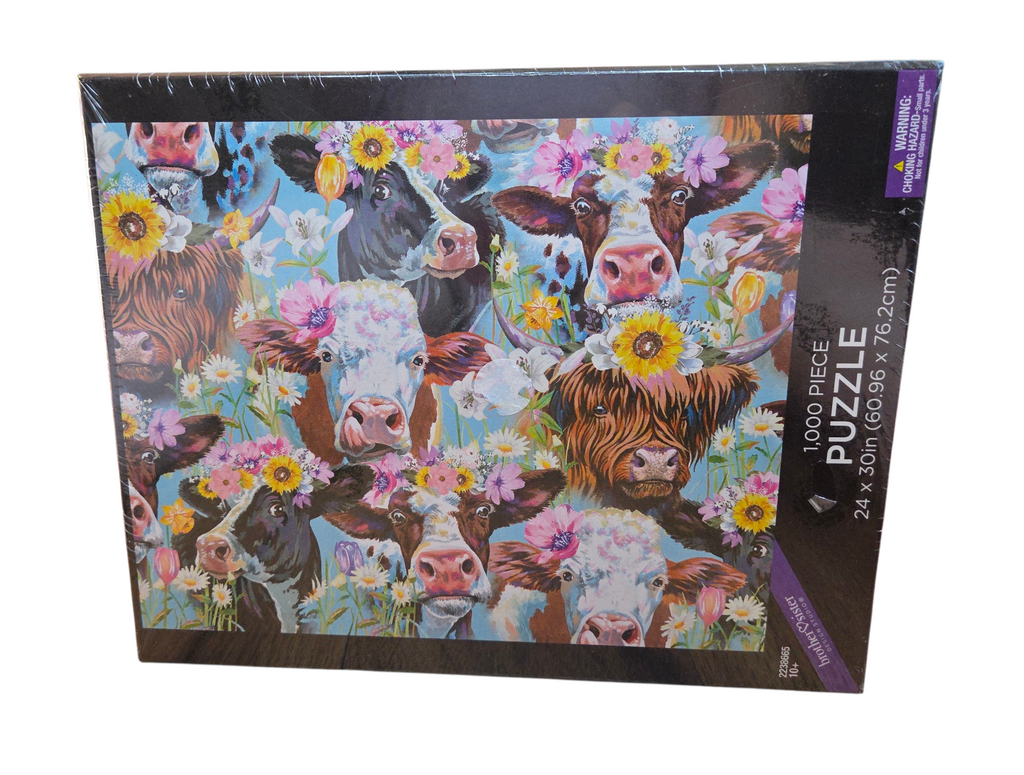 2013 Brother & Sister Flowers, Cows and Highland Cows Jigsaw Puzzle 1000 Piece