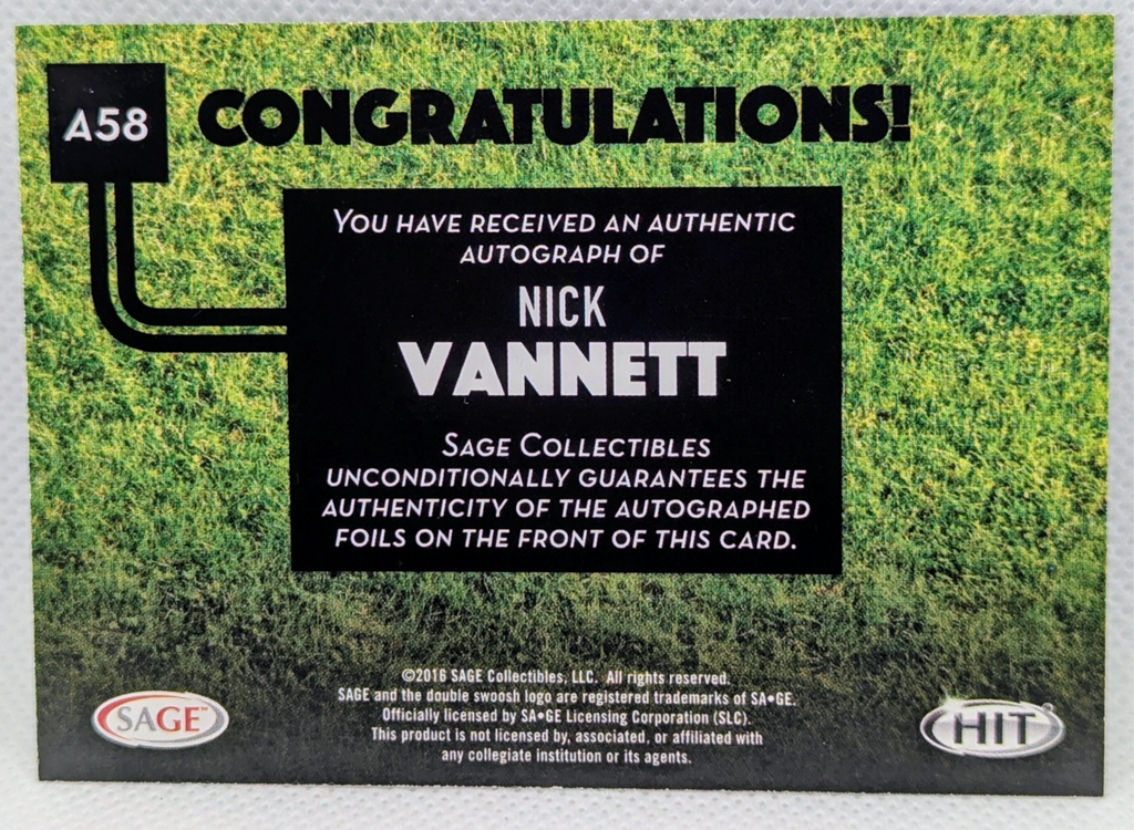 2016 SAGE Hit Autographs Black #A58 Nick Vannett Los Angeles Chargers Ohio State image 2
