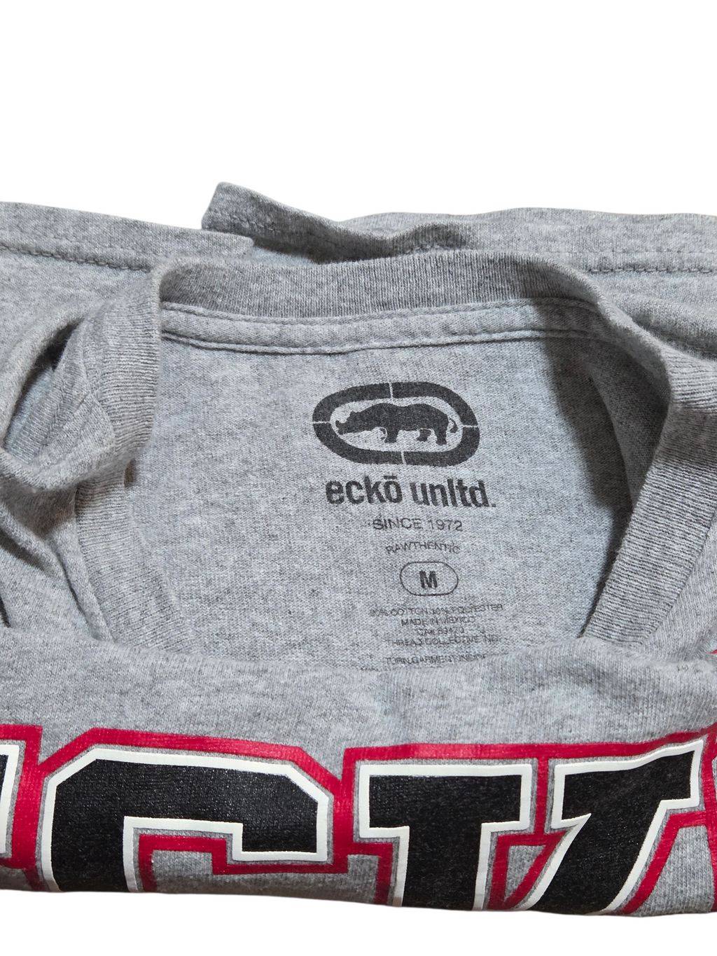 Y2K Ecko Unlimited Heather Gray Black Red 1972 Graphic T-Shirt Size Medium image 3