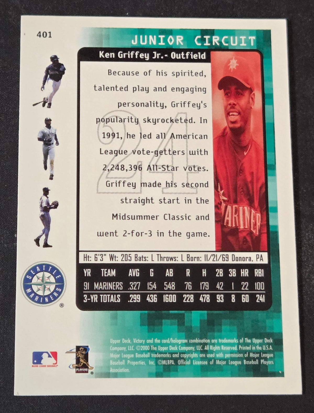 2000 Upper Deck Victory Baseball Junior Circuit Ken Griffey Jr #401 image 2