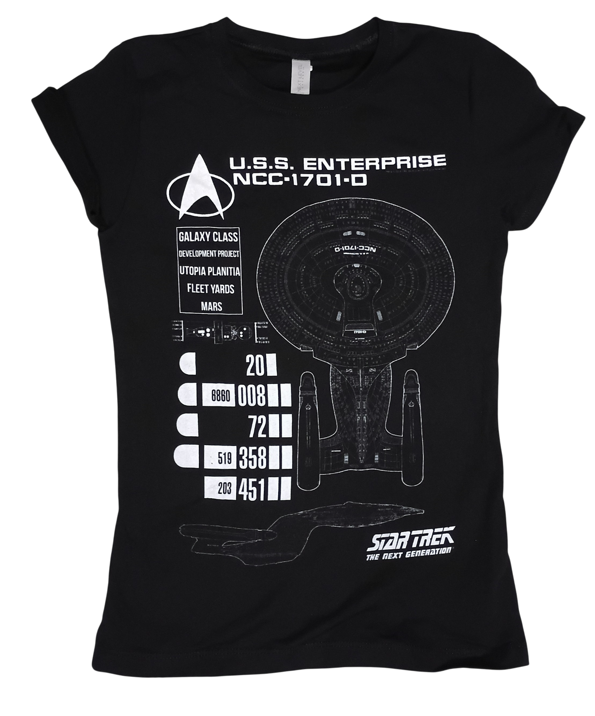 Star Trek Next Generation Enterprise NCC-1701-D Schematics Girls Large T-Shirt
