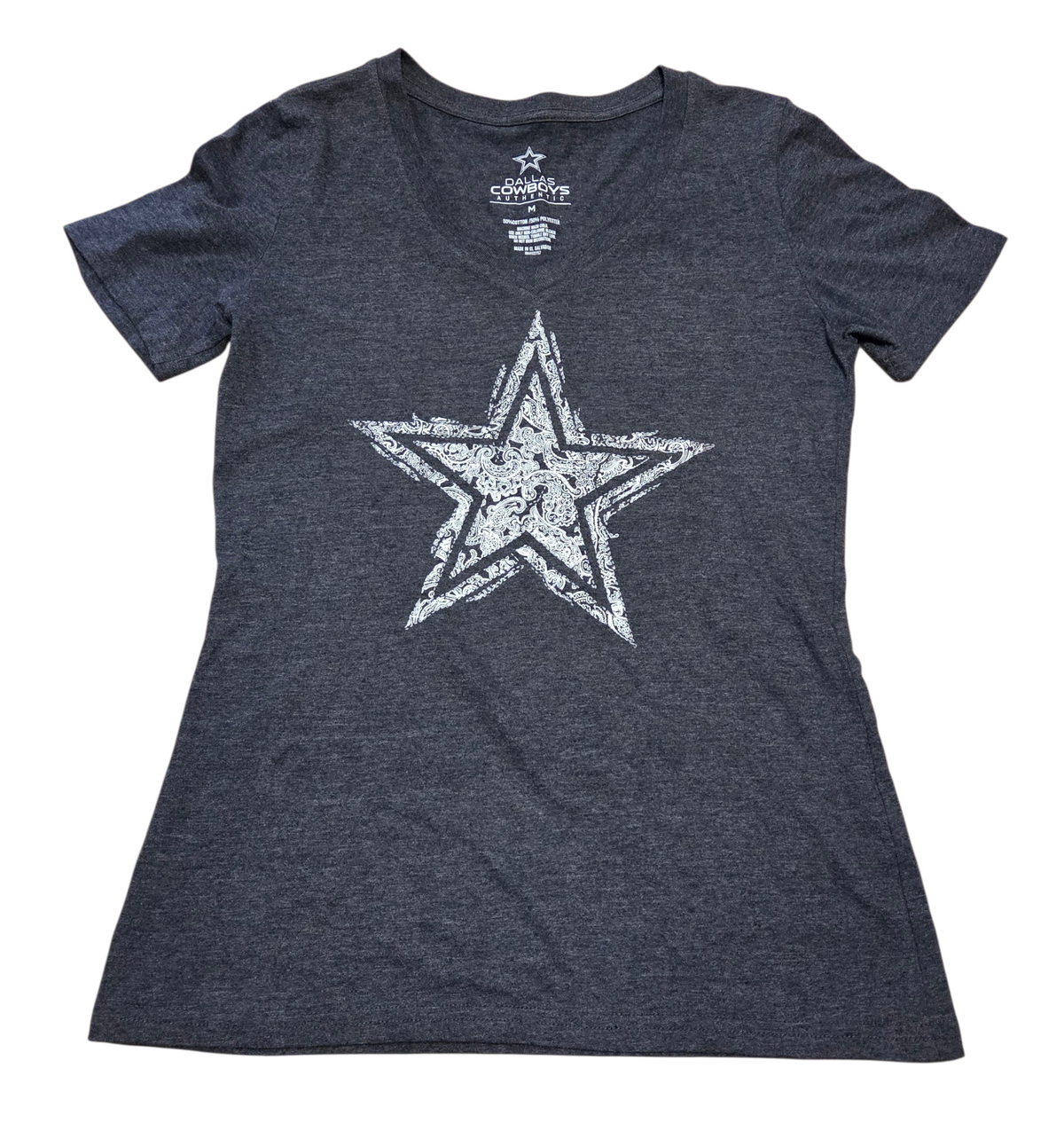 Dallas Cowboys Authentic Gray V-Neck Logo Star Football Womens Medium T-Shirt