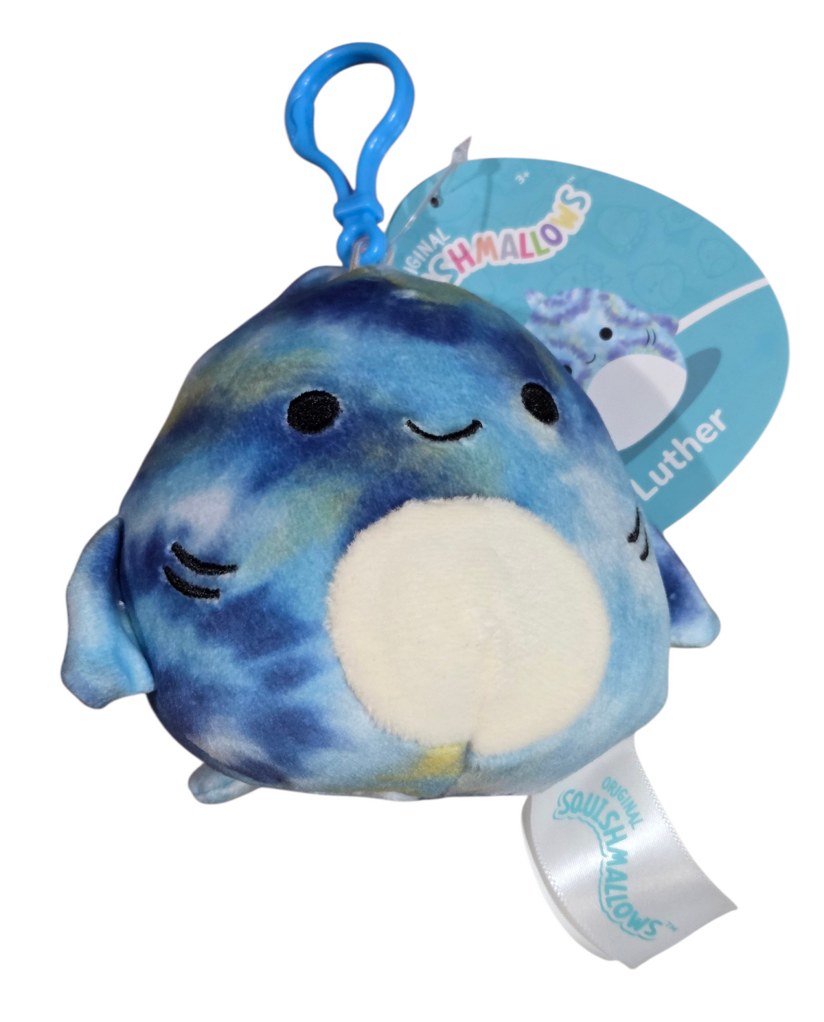 Squishmallow Luther Shark Bag Clip 3.5" Blue And Green Tye Dye Plush