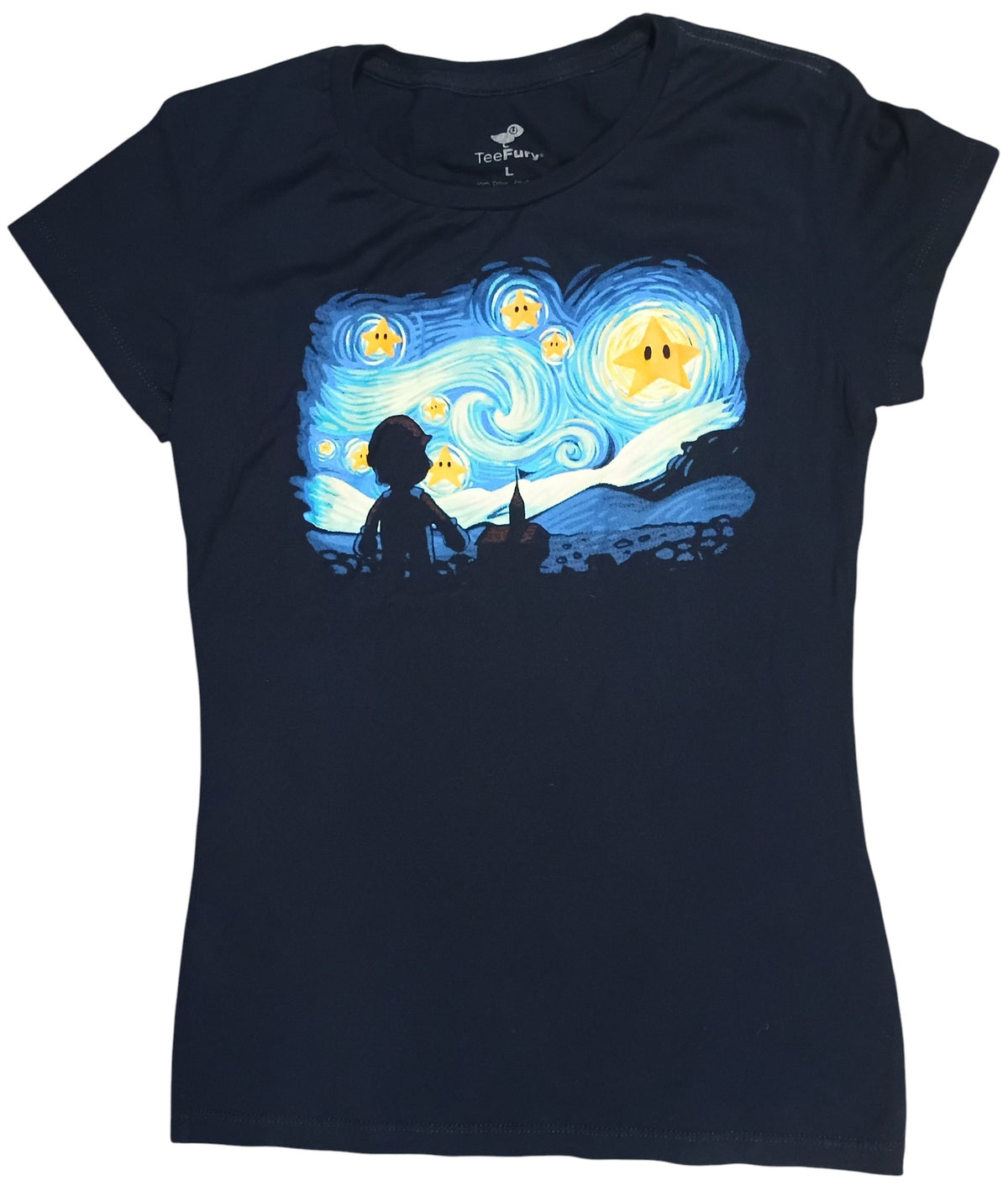 TeeFury Super Mario Starry Night Graphic Slim Fit Womens Large T-Shirt