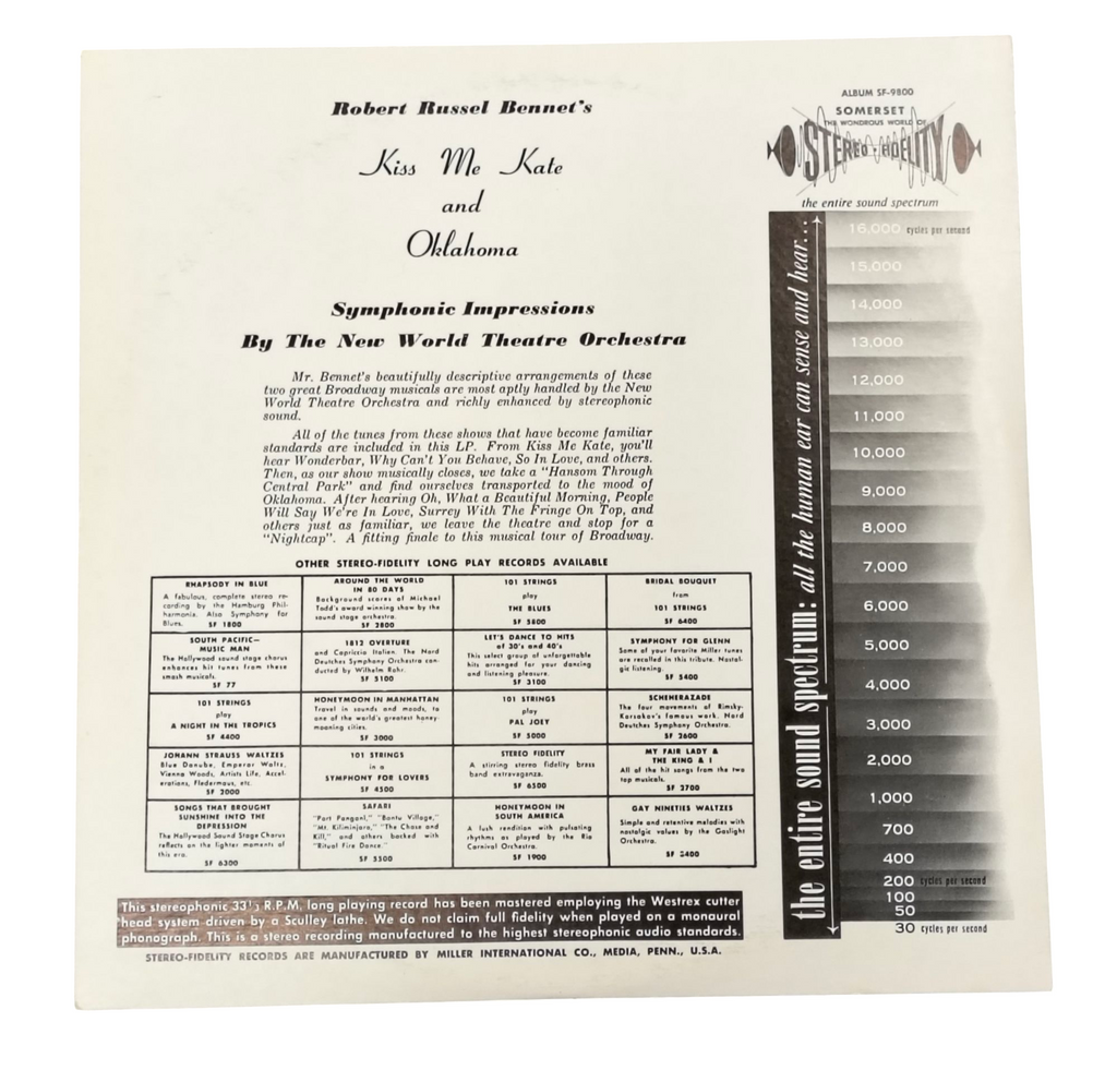 Somerset New World Theatre Orchestra Kiss Me Kate & Oklahoma SF-9800 Vinyl image 2