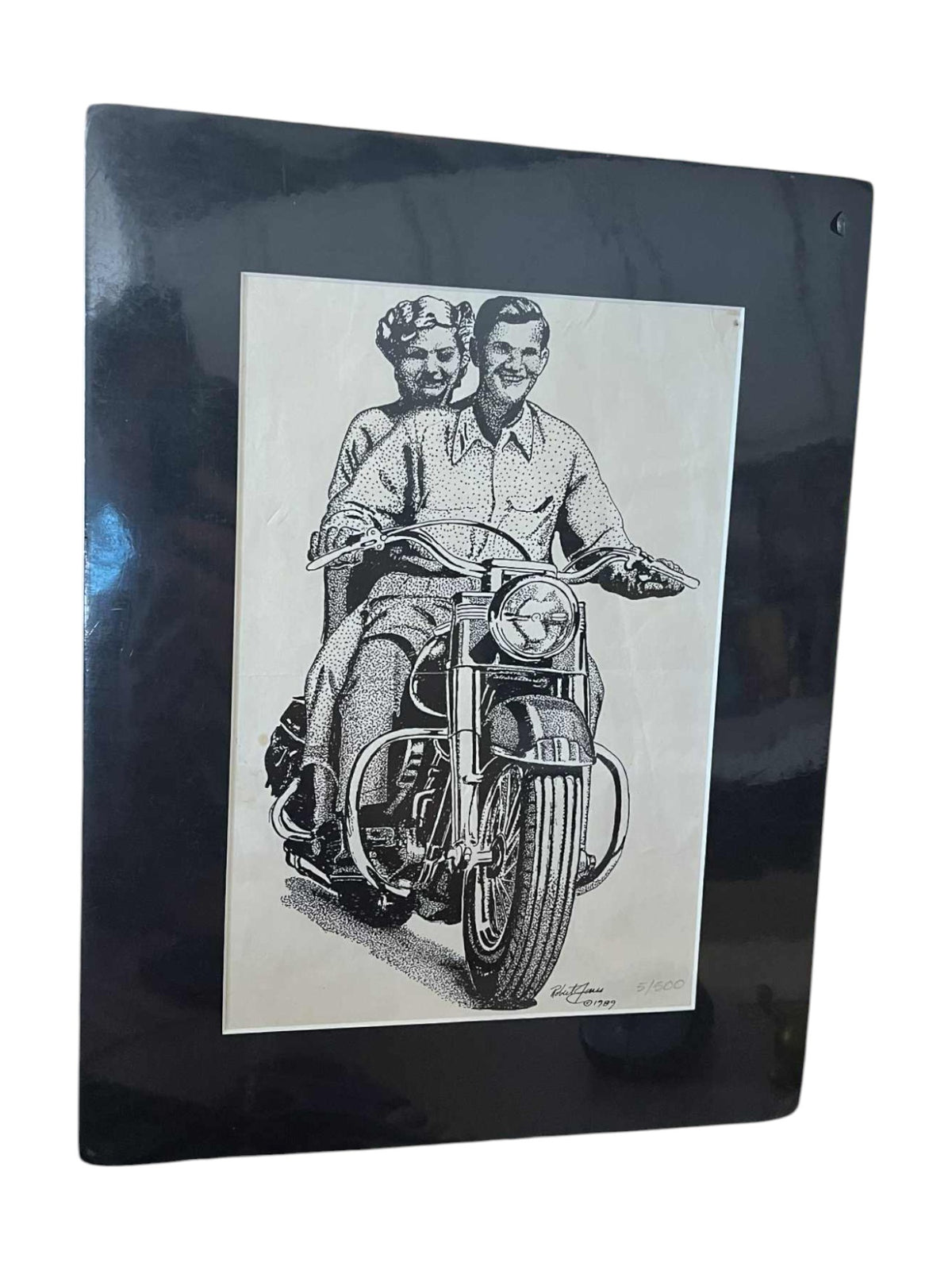 1989 Robert Jones Signed 1952 Harley Davidson Hydra-Glide Ad Stippling Art - DT
