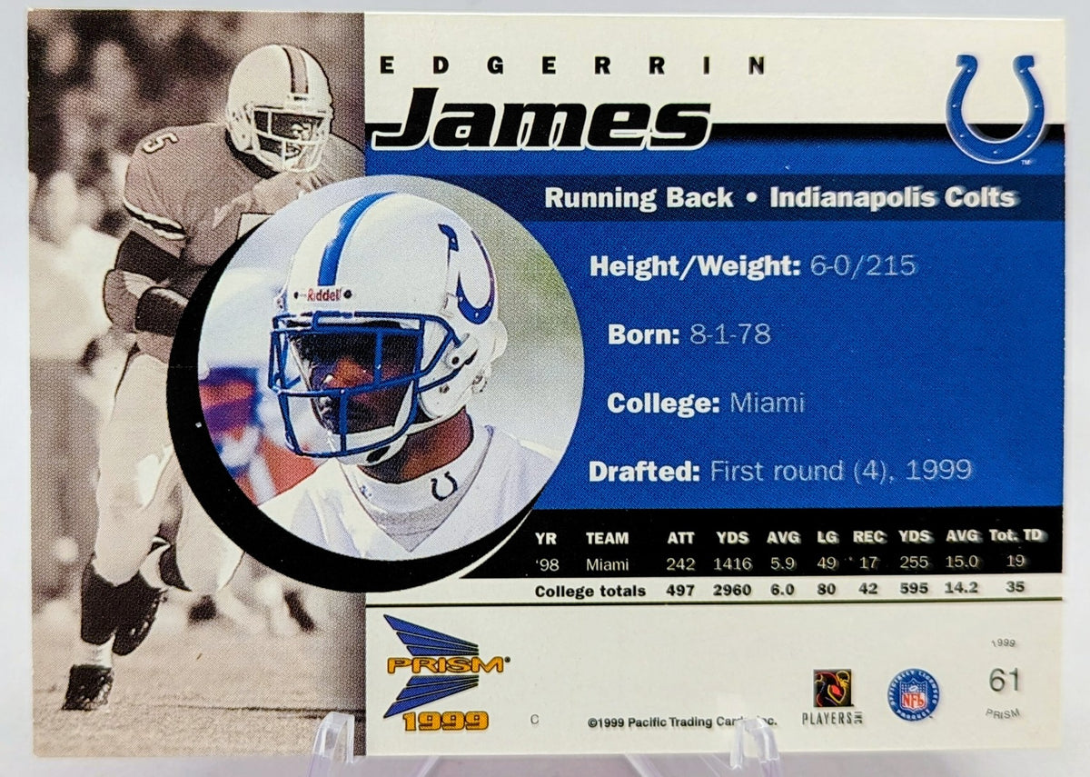 1999 Pacific Prism Football Edgerrin James Indianapolis Colts Purple Rookie /320 image 2