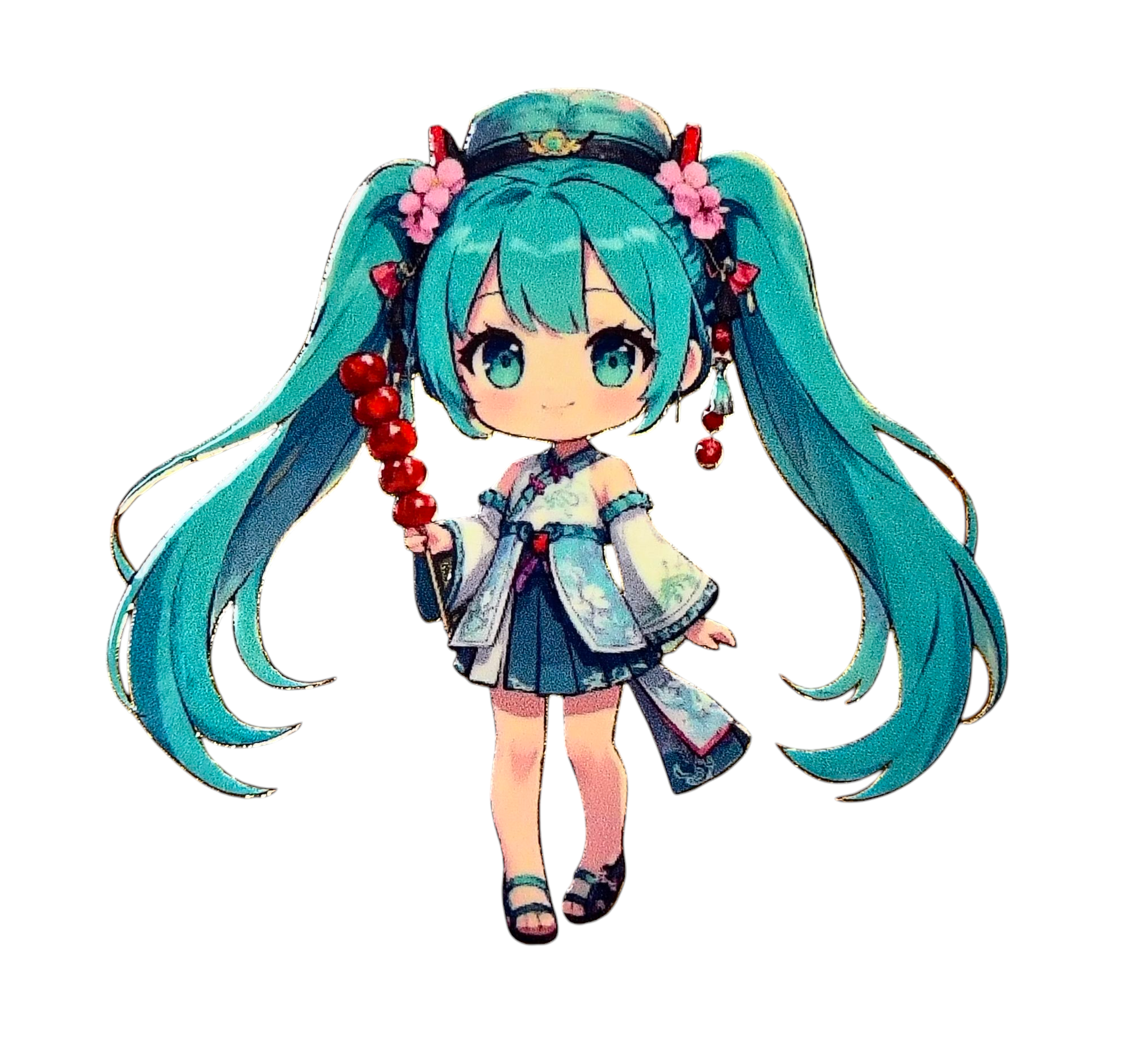 Vocaloid Hatsune Miku w/ Floral Dress and Tanghulu Skewer Anime Enamel Pin
