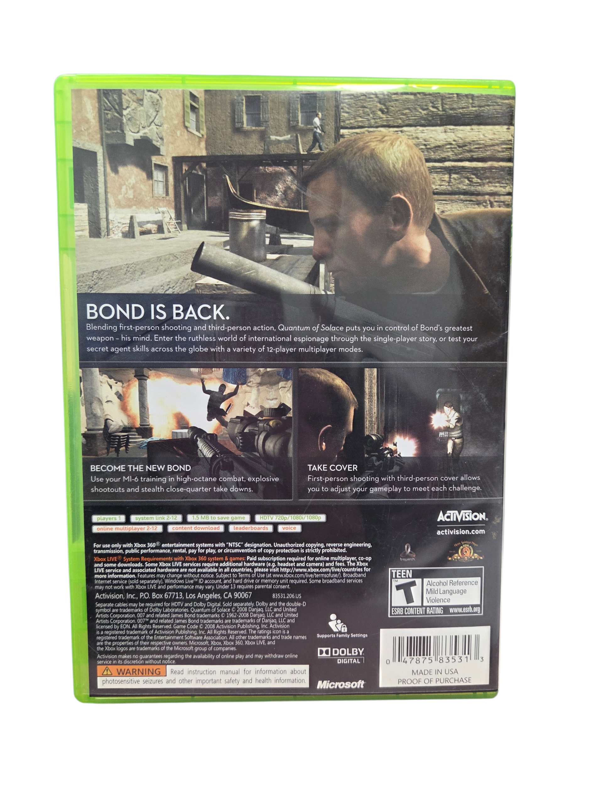 2008 Activision James Bond 007: Quantum of Solace Microsoft Xbox 360 image 3