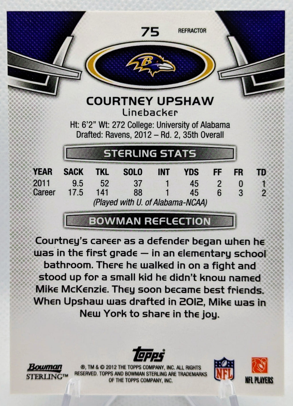 2012 Bowman Sterling Gold Refractor /50 Courtney Upshaw #75 Rookie RC image 2