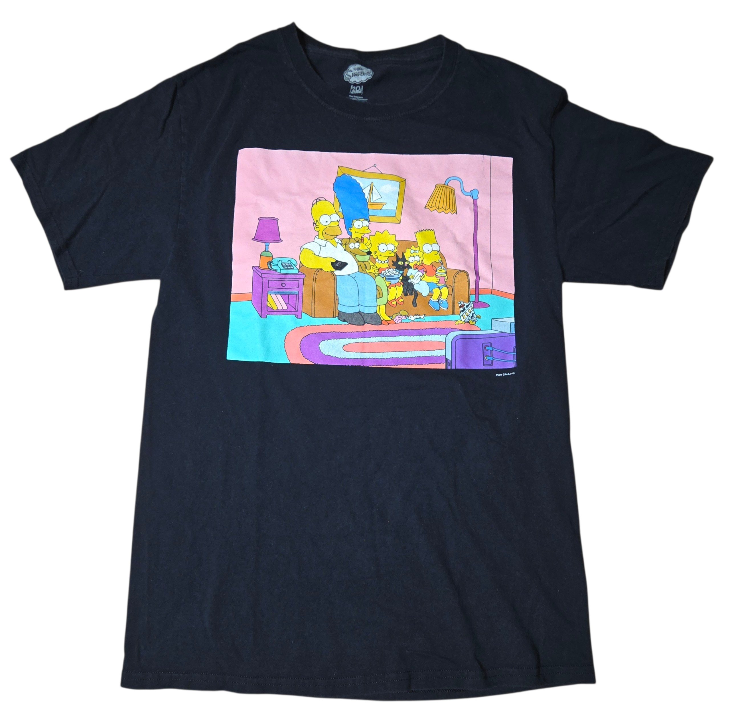 C-Life Group The Simpsons Family On Couch Graphic Black T-Shirt Size Small