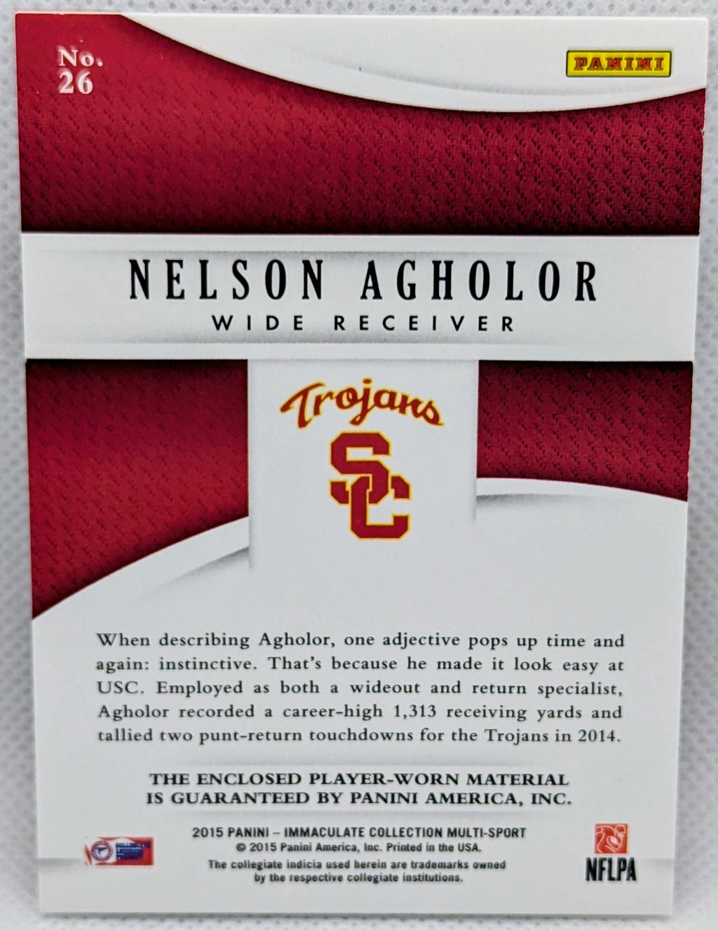 2015 Panini Immaculate College Nelson Agholor #26 Jumbo Patch /99 USC Trojans image 2