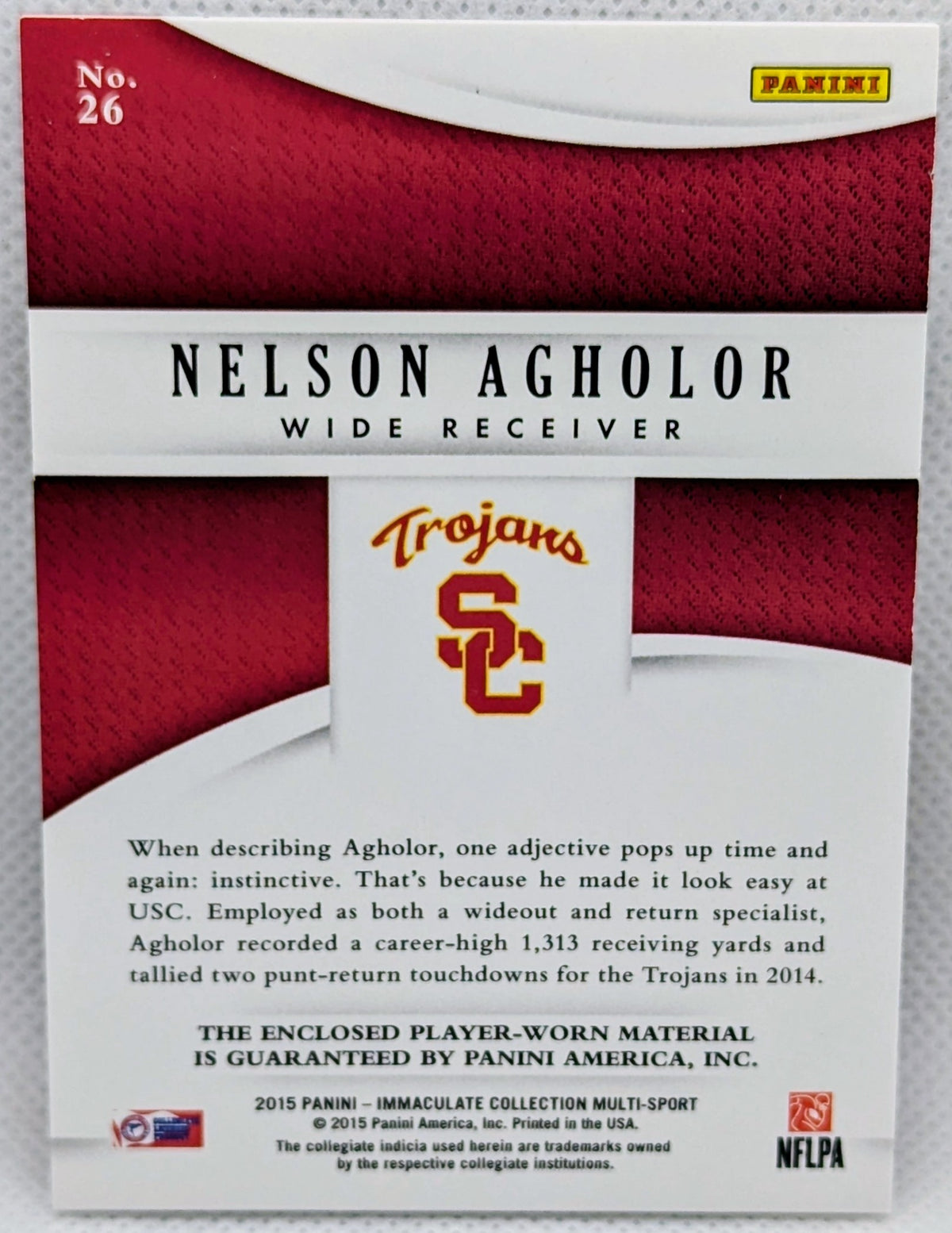 2015 Panini Immaculate College Nelson Agholor #26 Jumbo Patch /99 USC Trojans image 2