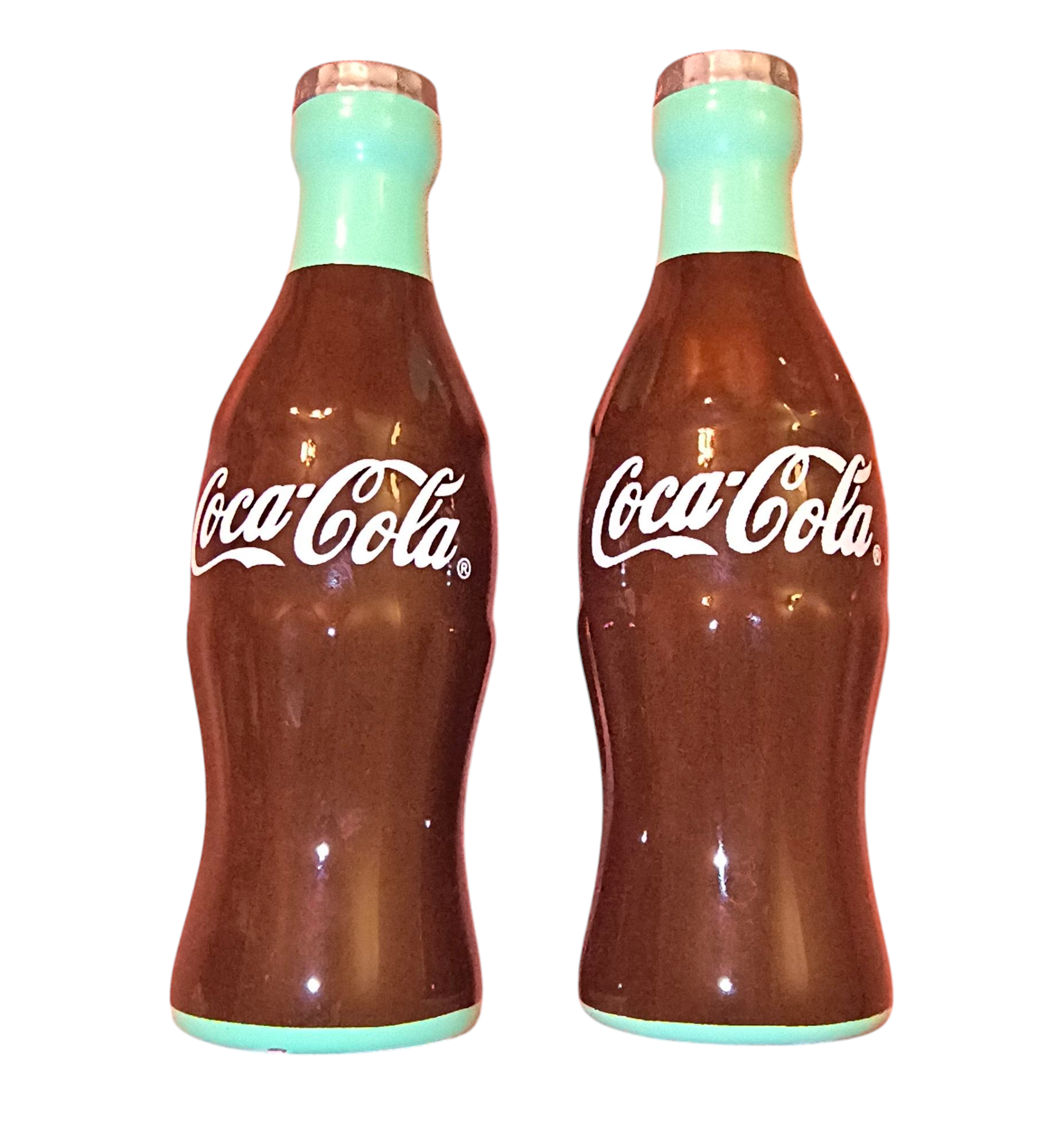 Coca-Cola Brand Ceramic Salt & Pepper Shaker Set 5" Contour Bottles