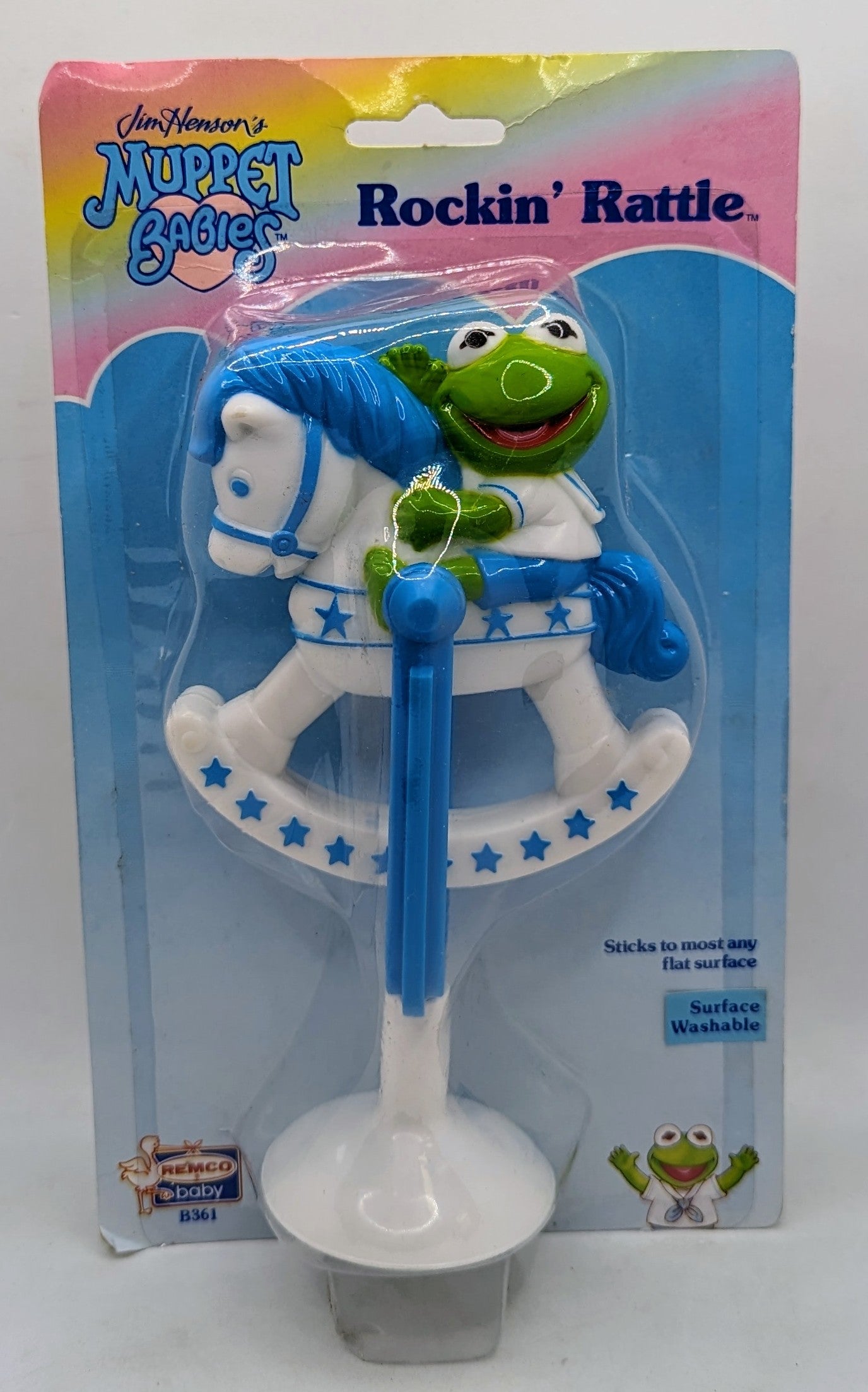 1989 Remco Muppet Babies Kermit The Frog Rockin Rattle Suction Cup Rattle
