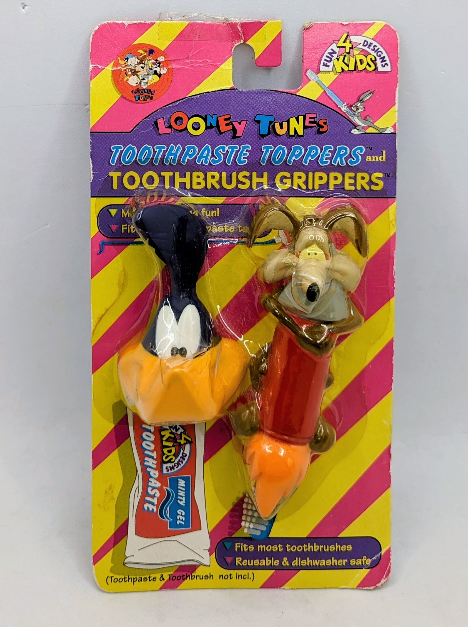 1995 Looney Tunes Toothpaste Toppers Toothbrush Gripper Roadrunner Wile E Coyote