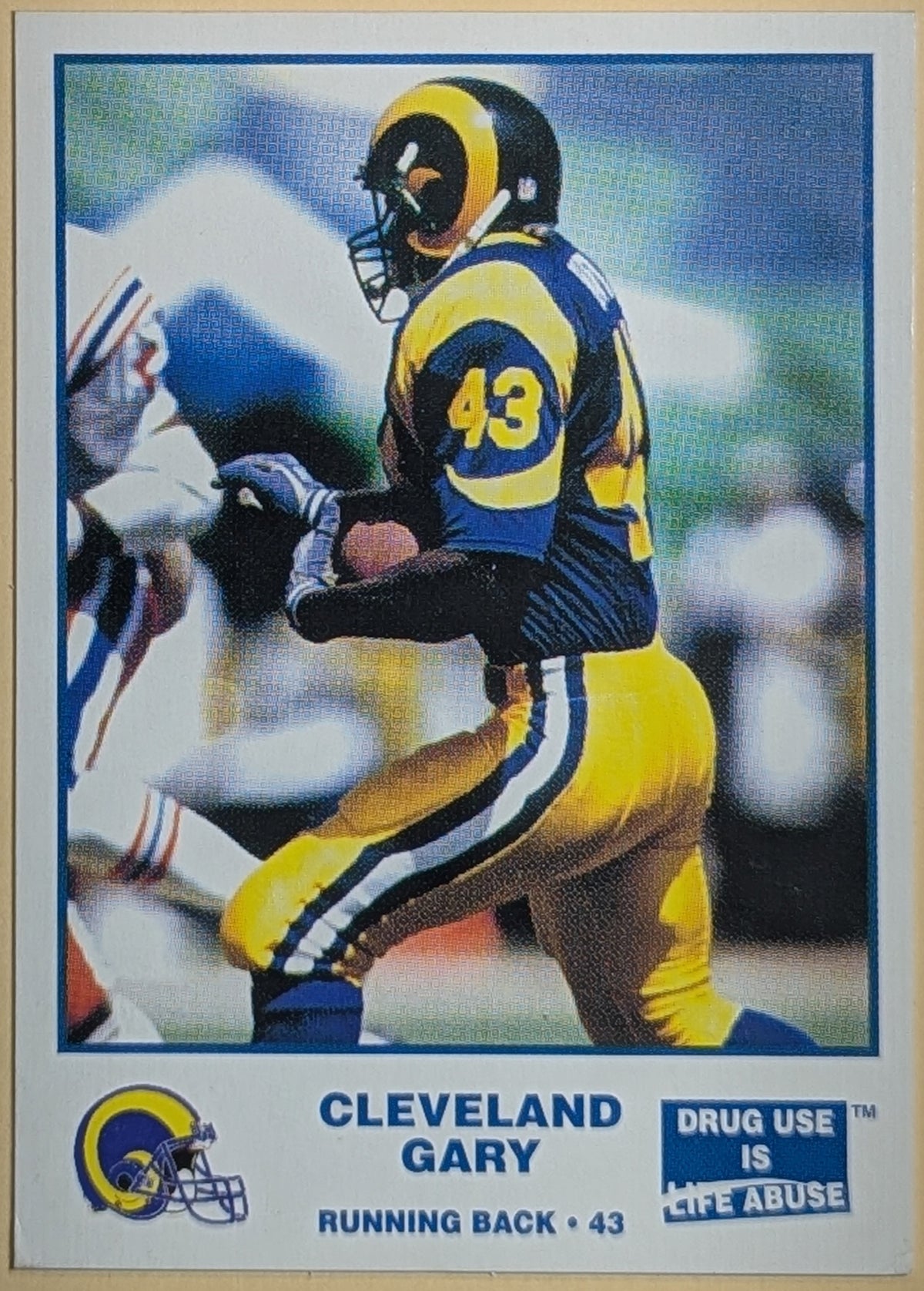 1992 Carl's Jr. Anti Drugs Cleveland Gary Los Angeles Rams #7 Promo Card