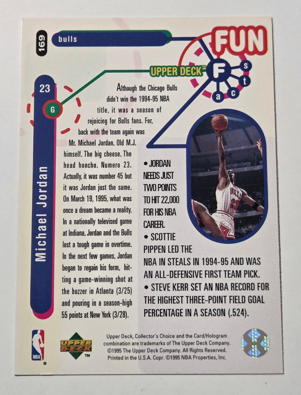 1995-96 Upper Deck Collector's Choice Fun Facts Michael Jordan #169 image 2