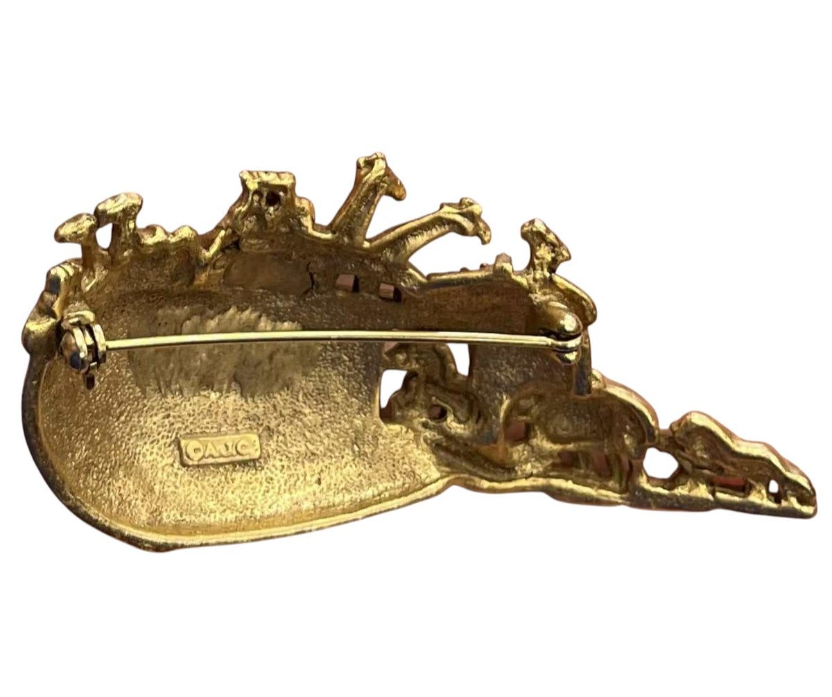 Vintage AJC Signed Noah's Ark 3D Animals Ship Gold Tone Brooch Pin image 2
