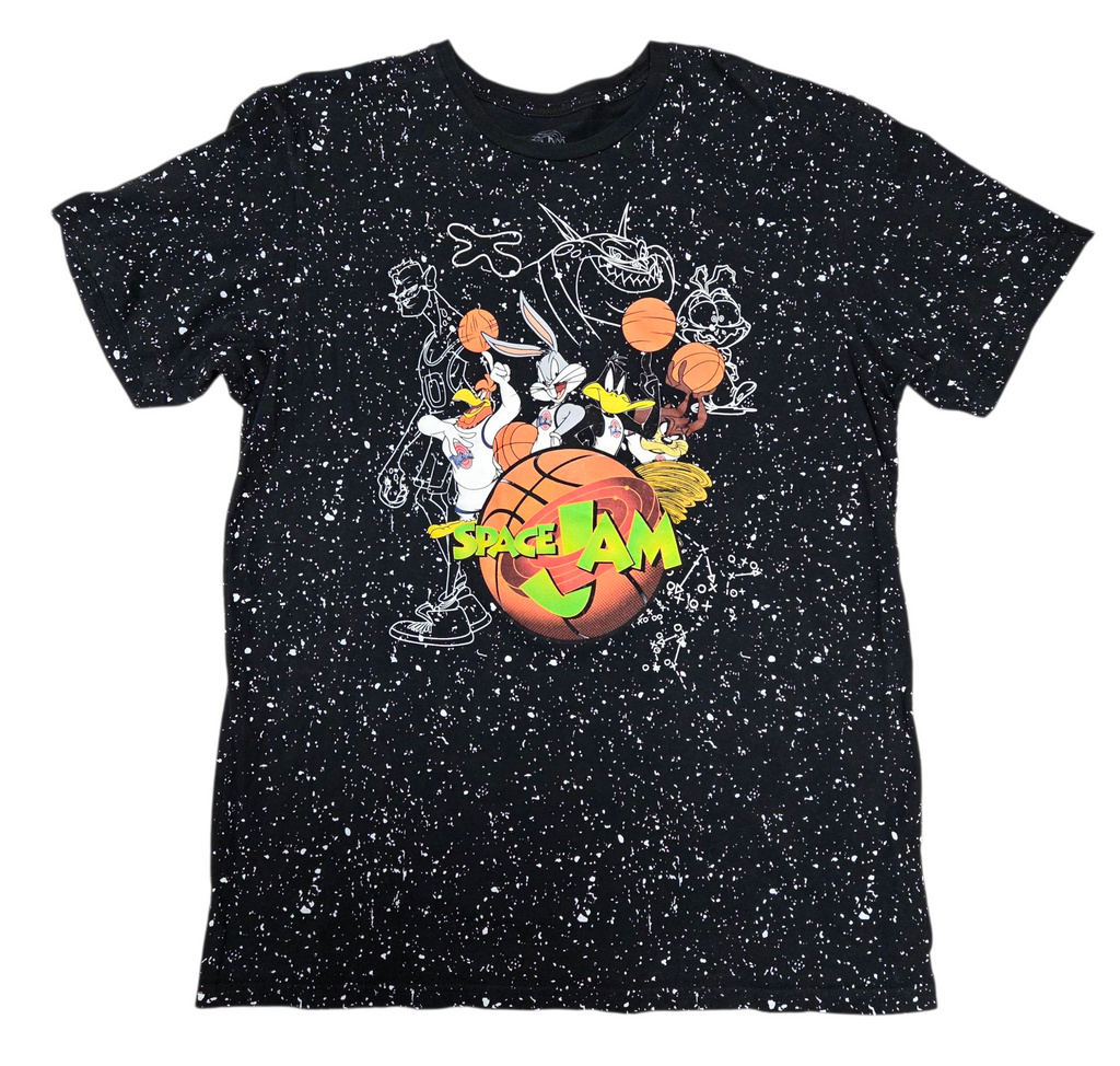 Space Jam Original Movie Black Speckled Stars Tune Squad Large T-Shirt