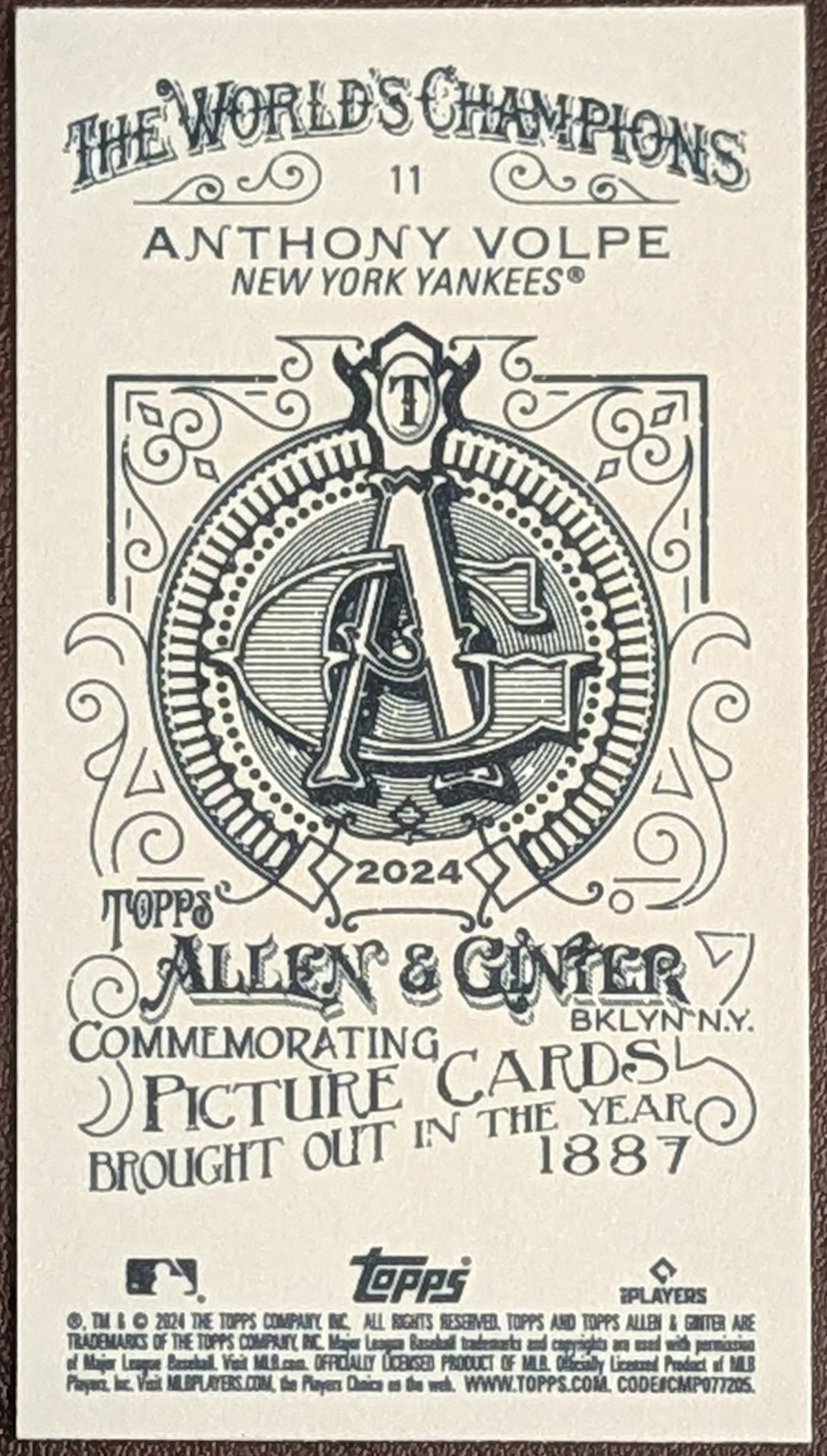 2024 Topps Allen & Ginter Anthony Volpe Mini A&G Back #11 NY Yankees image 2