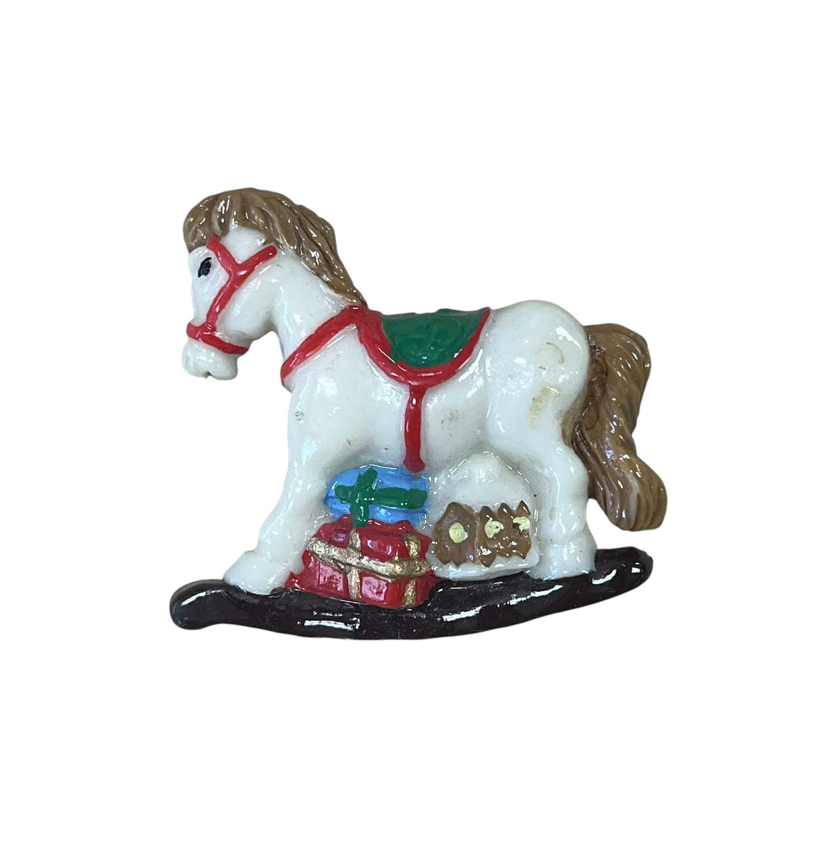 Vintage Hand Painted Christmas Rocking Horse Pin Brooch - DT