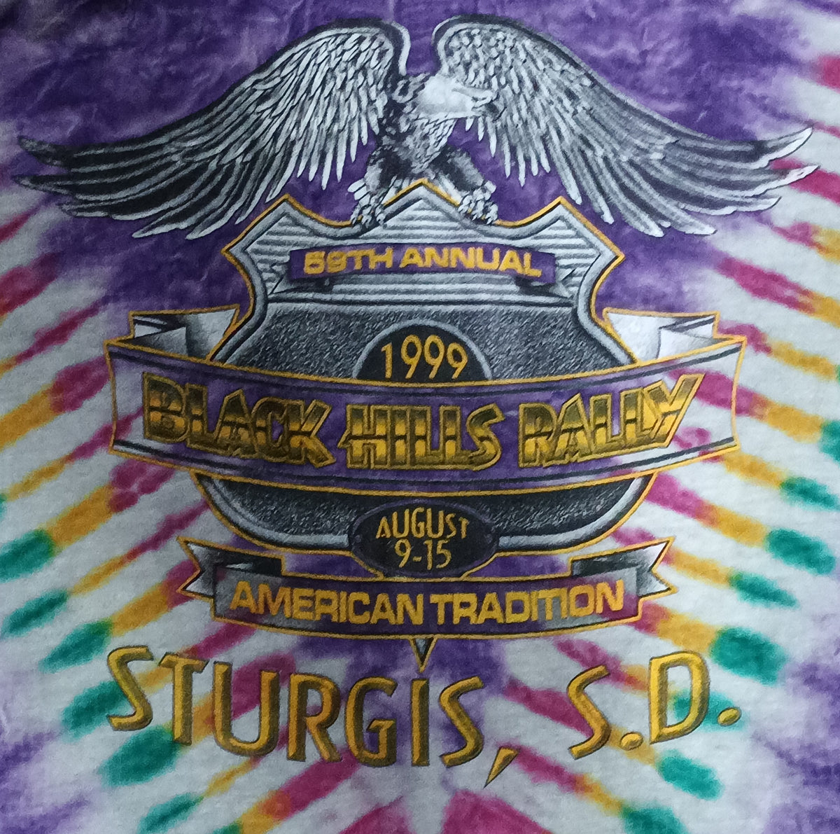 1999 59th Annual Black Hills Rally SturgisBike Week Purple Tie Dye XL T-Shirt image 5