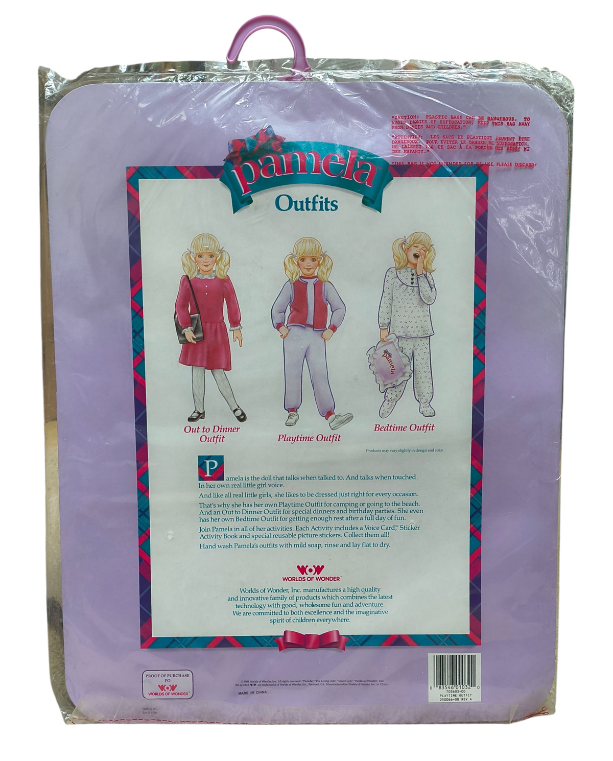 1986 Worlds of Wonder Pamela Doll Playtime Outfit Jogging Pink Purple image 2